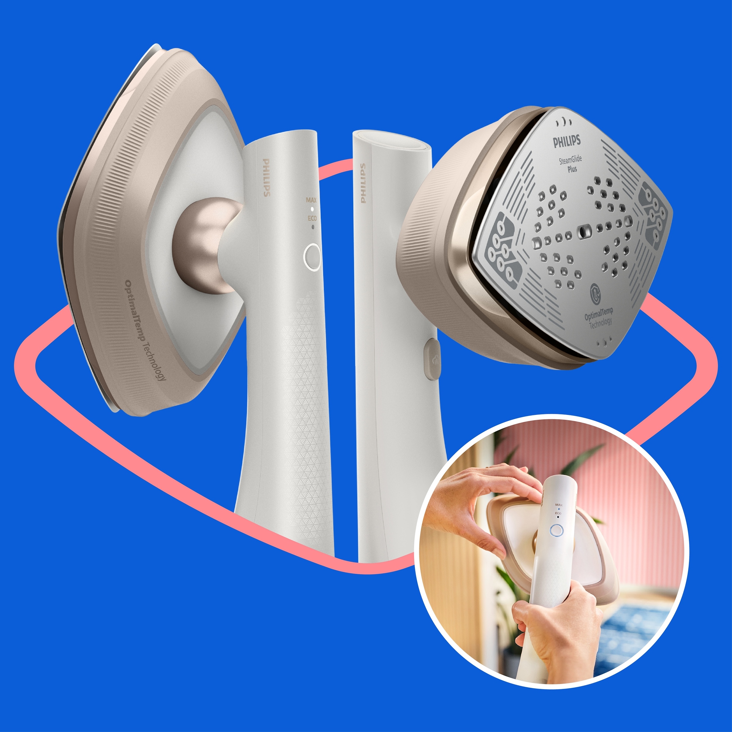 Philips Dampfbügeleisen »GC213/10 OneTurn 2-in-1 Bügeleisen & Steamer, StyleMat & Dock inkl.« 1800 W SteamGlide Plus, 200ml Wasserbehälter und 90 g Dampfstoß