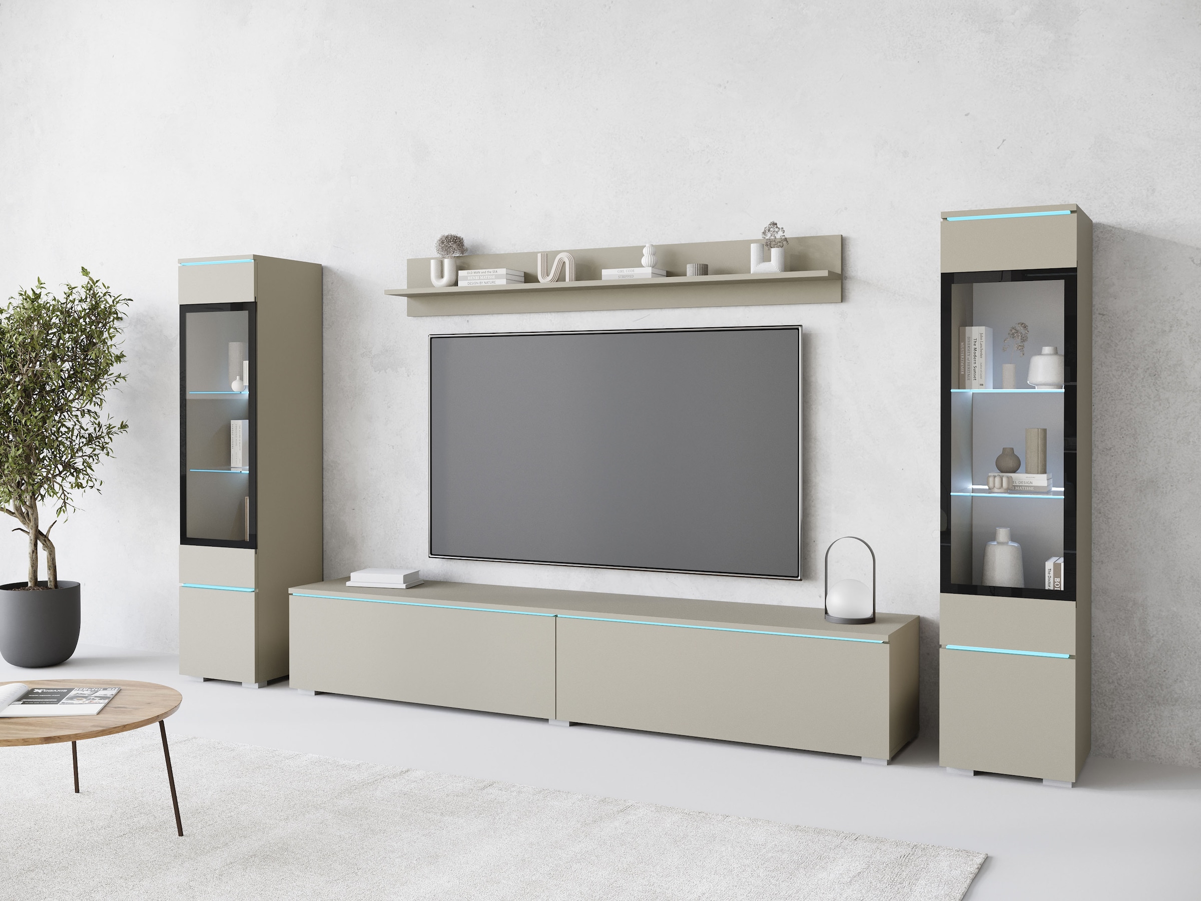 INOSIGN Wohnwand »VERA II, Vitrinen Türanschlag wechselbar«, (Komplett-Set, 4 St.), Mediawand 260 cm, Vitrine mit Verglasung, stehend und hängend