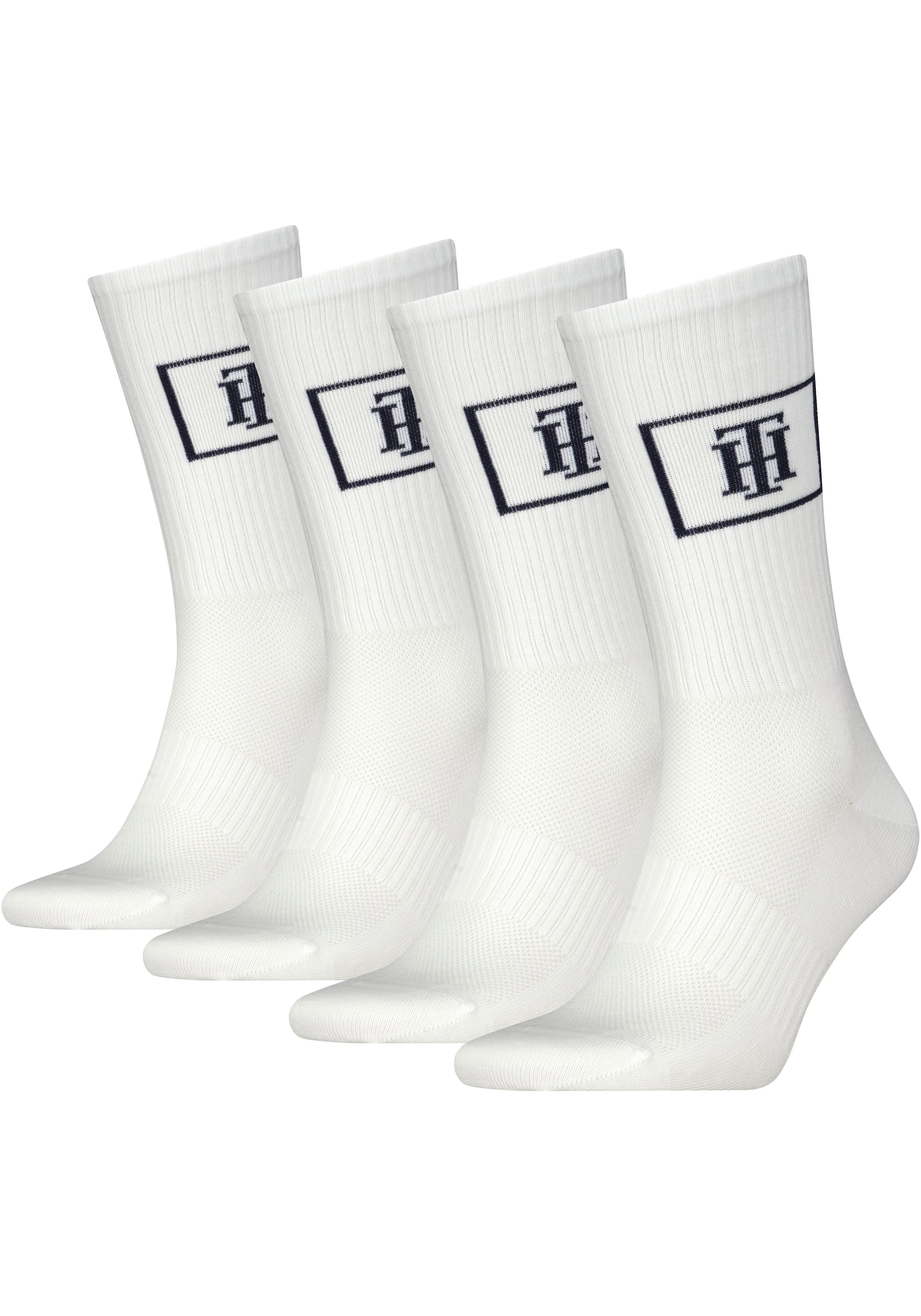 Tommy Hilfiger Sportsocken »CREW SOCK MONOGRAM LOCKER ROOM«, (4 Paar), mit Mesh-Front für Atmungsaktivität