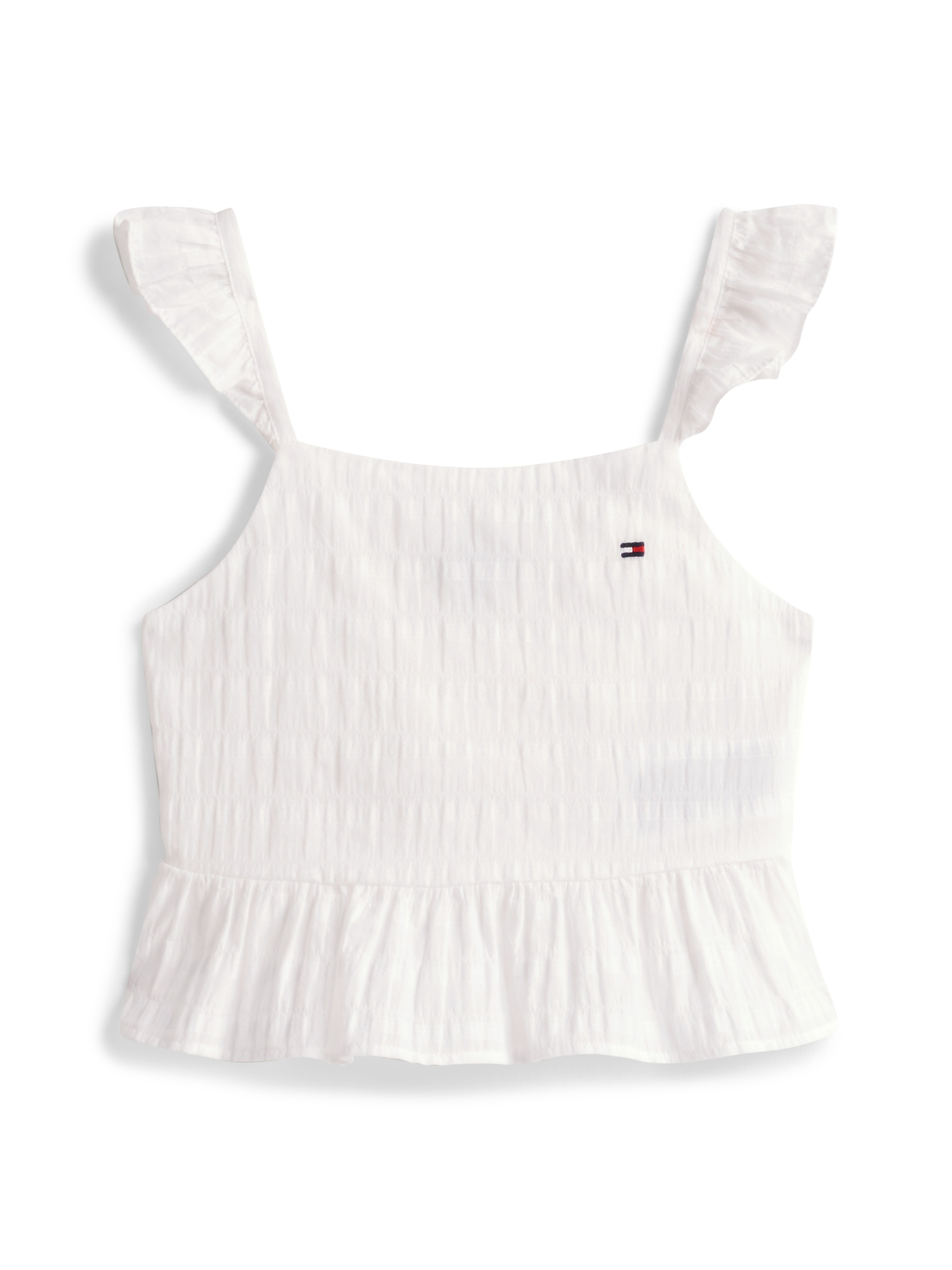 Tommy Hilfiger Trägertop »TEXTURED COTTON TOP SLVLS« mit Stickerei, mit Rüschen