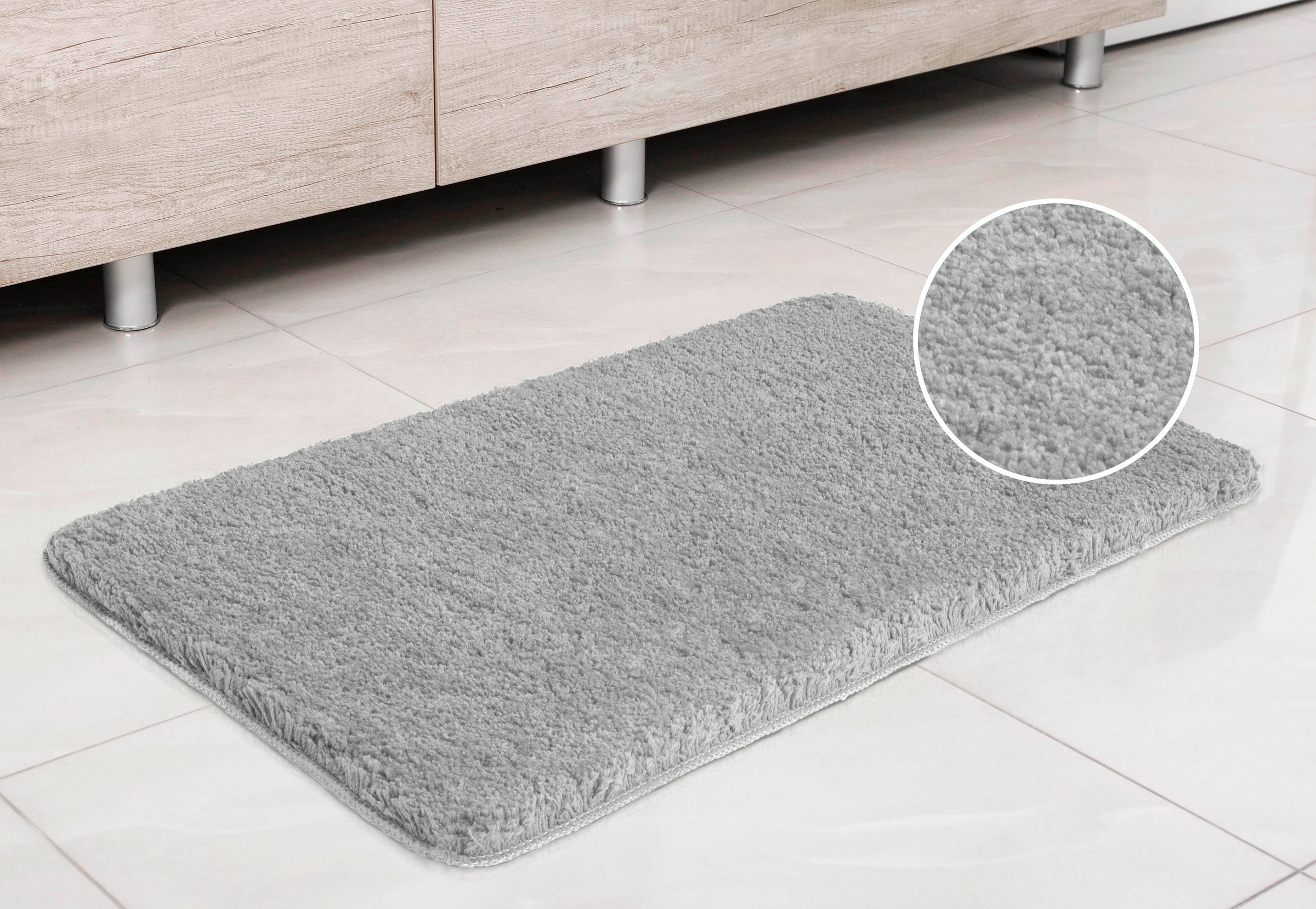 my home Badematte »Sanremo, Badvorleger, Badezimmer Teppich, sehr weich«, rutschhemmend beschichtet, fußbodenheizungsgeeignet-schnell trocknend, Badteppich, unifarben, rechteckig, rund & als 3-tlg. Set erhältlich