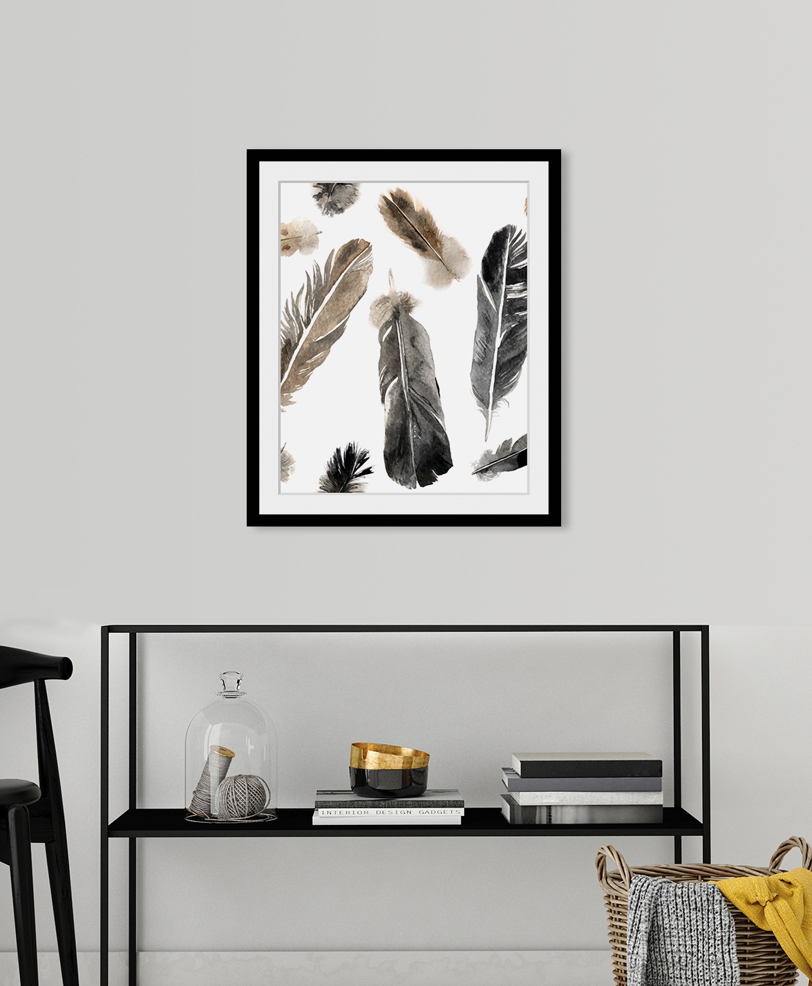 queence Bild »Alizia«, Federn-Kunst, HD Premium Poster-Druck inkl. Holzrahmen