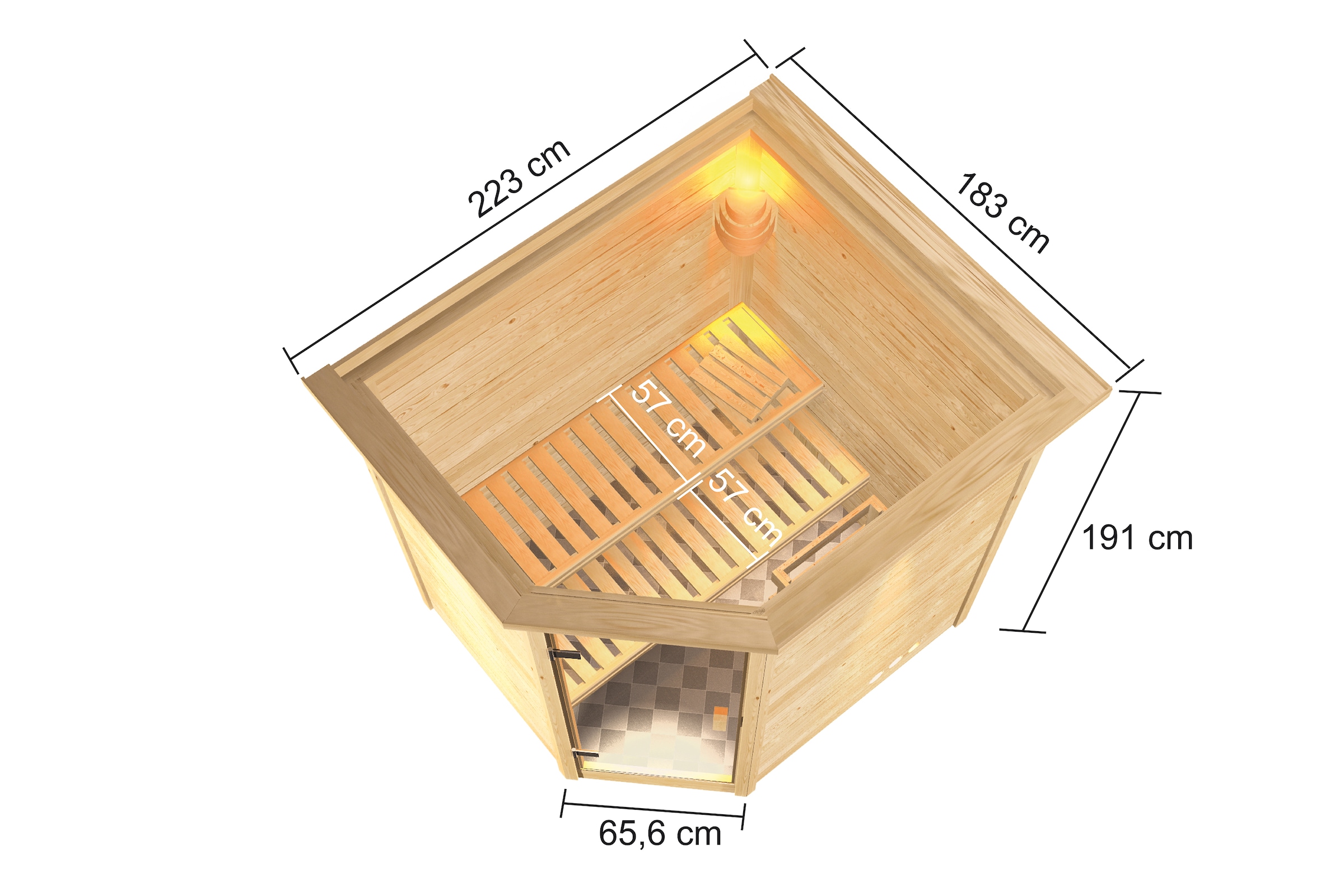 Karibu Sauna »"Trixi" mit bronzierter Tür und Kranz, naturbelassen« aus hochwertiger nordischer Fichte