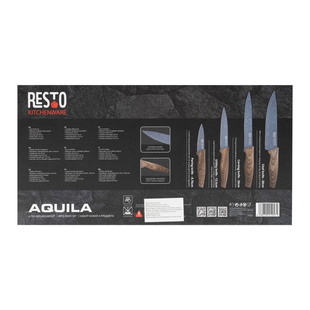 RESTO Kitchenware Messer-Set »Aquila, Edelstahlmesser 4-teilig in Magnet-Geschenkbox« Kochmesser, Tranchiermesser, Universalmesser, Gemüsemesser