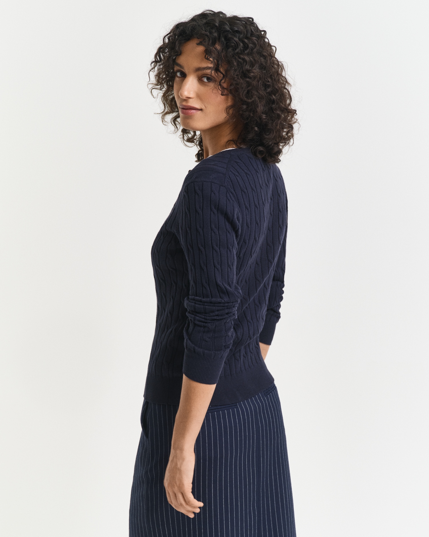 Gant Cardigan »STRETCH COTTON CABLE«, Zopfmuster, Slim Fit, Rundhals