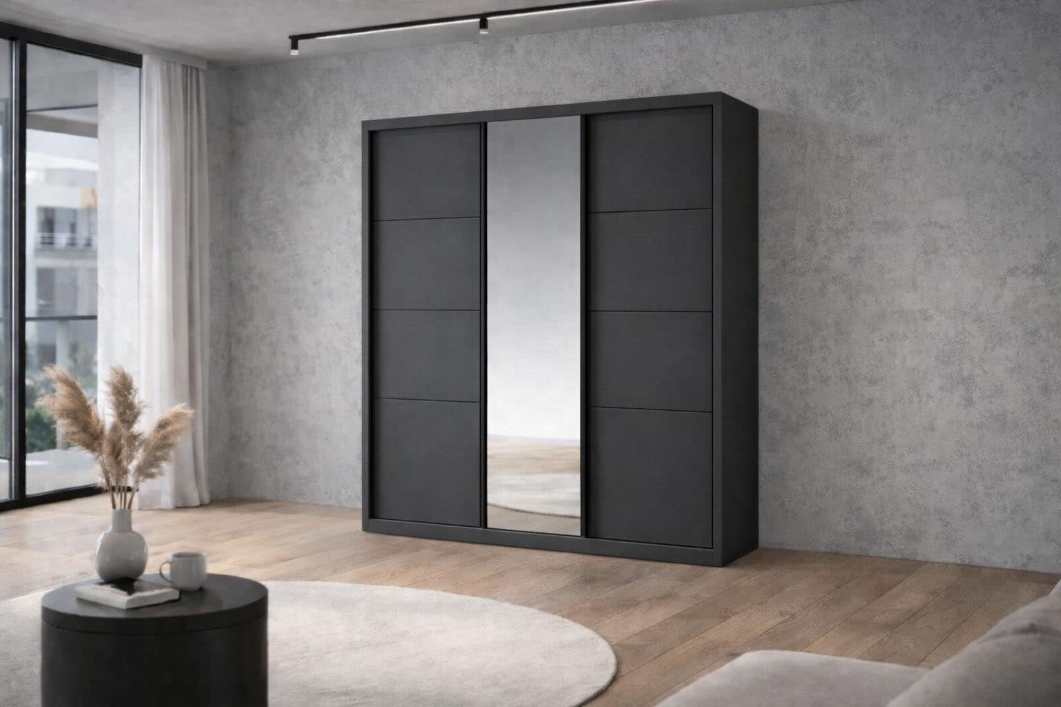 OTTO home Schwebetürenschrank »Tonara Schrank, Kleiderschrank 2,00m Breite, Schiebetürenschrank« Schrank mit leichtgängiger Schiebetür, in 4 Farben , Top Ausstattung,  inklusive Spiegeltür, 2 Kleiderstangen & 4 Schubkastenauszügen