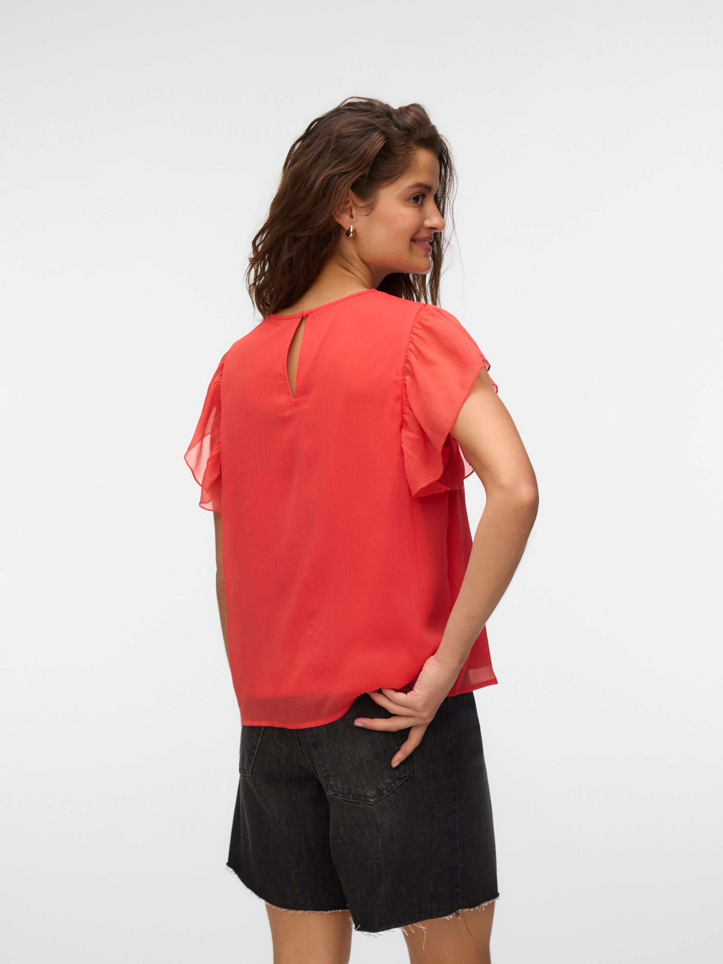 Vero Moda Rüschentop »VMSMILLA S/L FRILL O-NECK TOP WVN« Kunstfaser, normal geschnitten