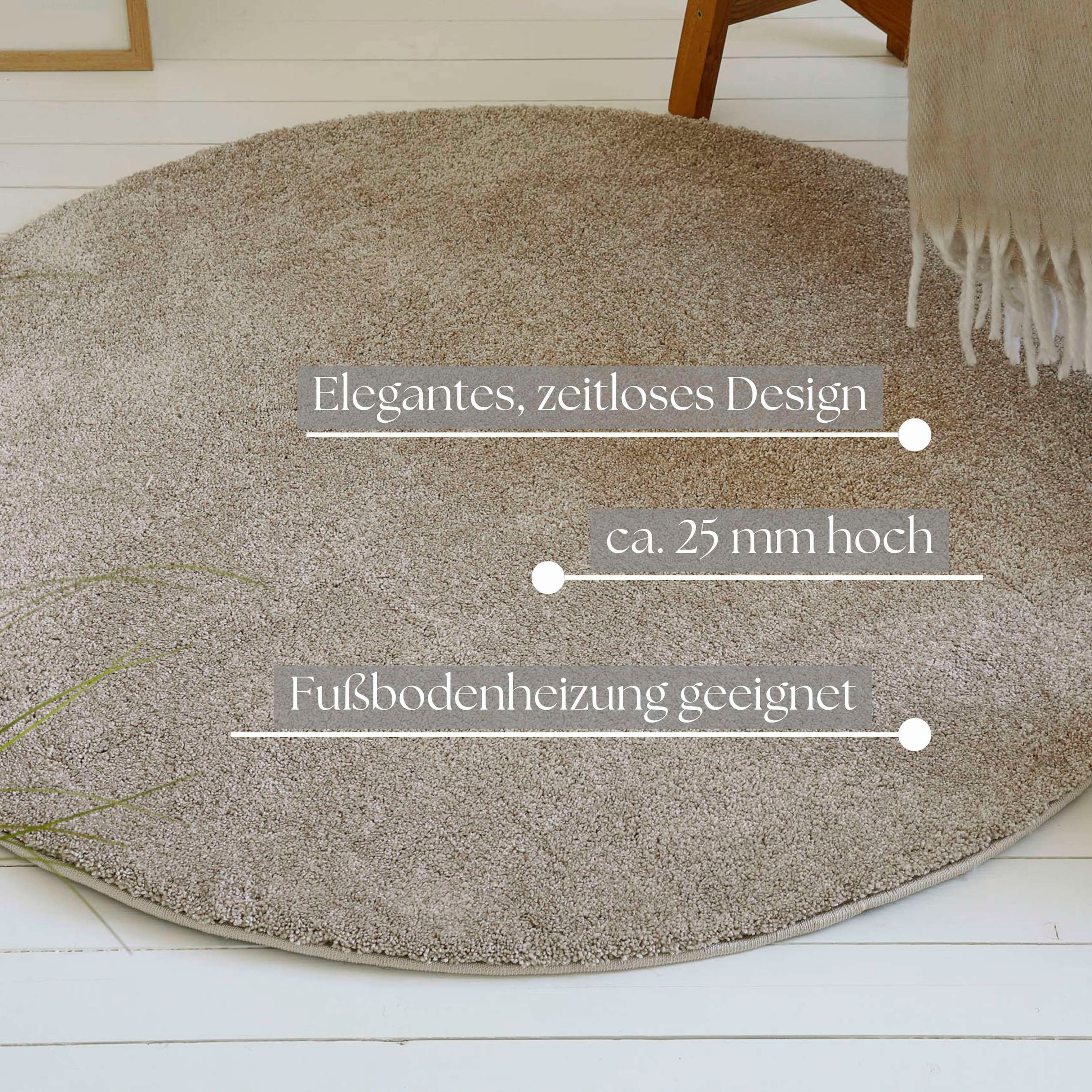 my home Hochflor-Teppich »Yvaine«, rund, 25 mm Höhe, Langflor, Shaggy, dichter weicher Hochflor, meliert, Wohnzimmer