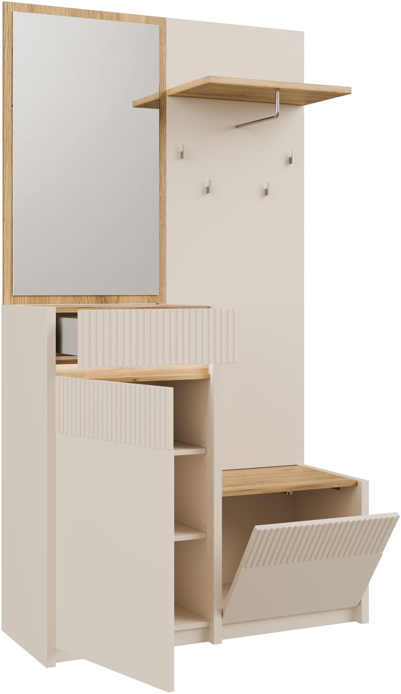 FORTE Kompaktgarderobe »Oak Squere«, B/H/T 108,4 /195,9/41,7 cm Spiegel, Haken, Kleiderstange