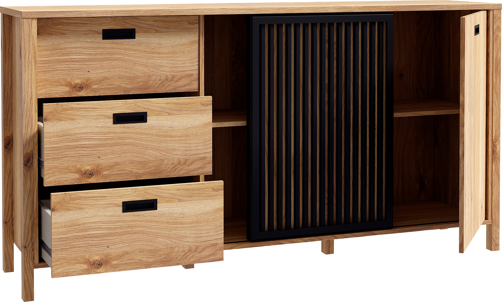 FORTE Sideboard »Jytana«, Breite 174,8 cm, Tür mit Lamellenoptik, Mauvella Eiche / Schwarz