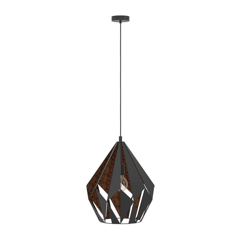 EGLO Hängeleuchte »CARLTON 1 Pendellampe, Stahl, E27, IP20, Retro, Esstischlampe, Lampe« E27 1 Stk. Hängeleuchte, H150 x Ø38,5 cm, schwarz, kupfer, 1X60W exkl.