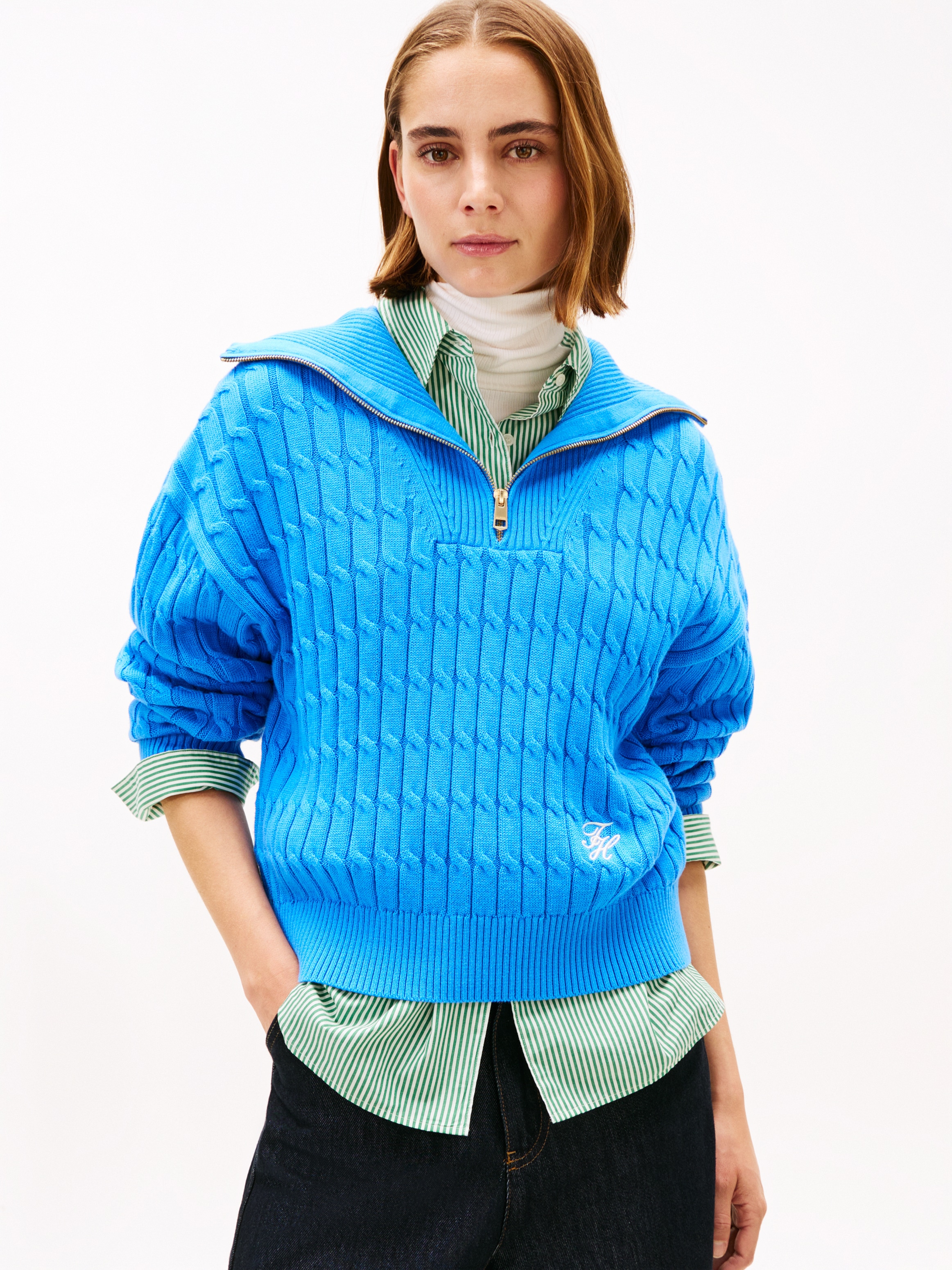 Tommy Hilfiger Troyer »CO CABLE MID GG 1/2 ZIP LS SWT« mit Zopfmuster