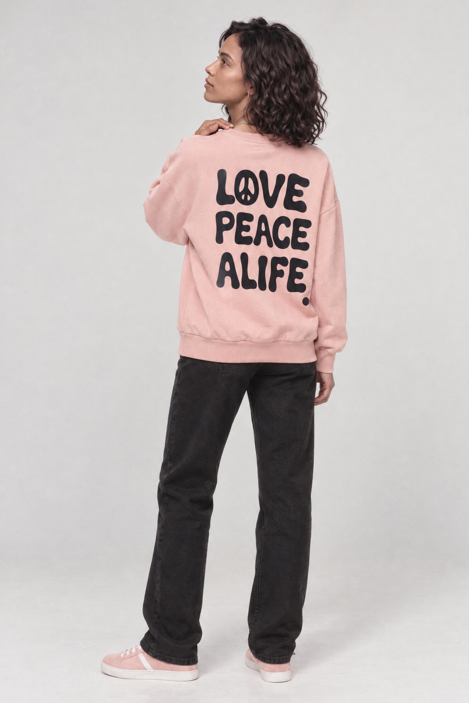 Alife & Kickin Sweatshirt , Peace-Zeichen im Rückenprint, Rippbündchen, Relaxed Fit
