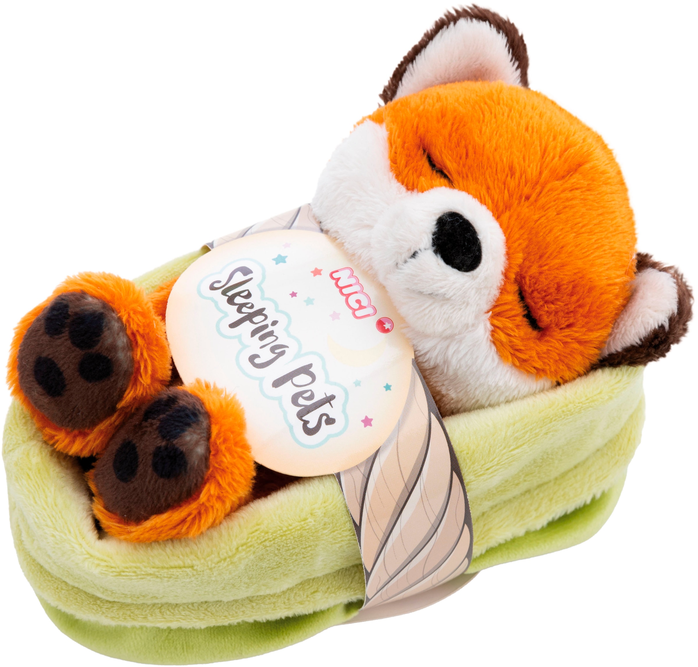 Nici Kuscheltier »Sleeping Pets, Fuchs mit Blatt 12 cm schlafend im Körbchen grün«