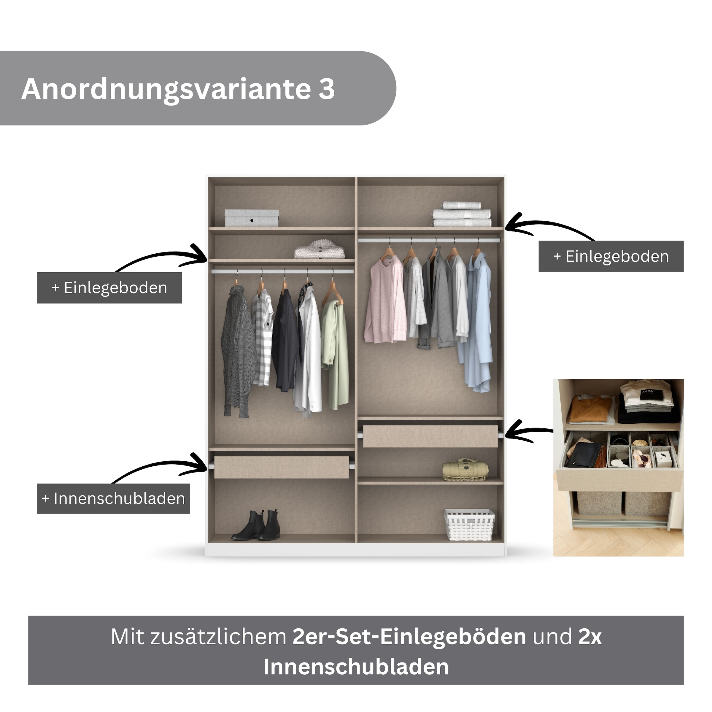 rauch Drehtürenschrank »Kleiderschrank Schrank Garderobe KOLUNA mit Dekor-Front«, inkl. 2 Innenschubladen sowie extra Einlegeböden MADE IN GERMANY