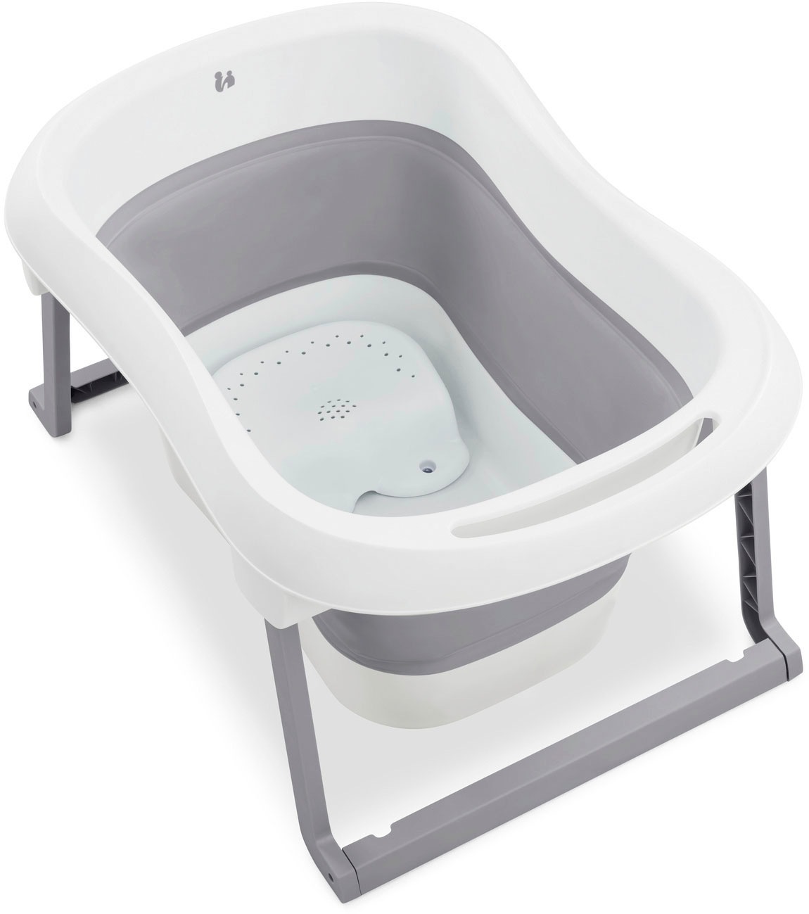 Hauck Babybadewanne »Wash N Fold L, White/Stone« Höhe 44 cm Standbeine | wärmeempfindlicher Ablaufstopfen | zusammenfaltbar Faltbadewanne mit Wassertemperaturmessung am Ablaufstopfen