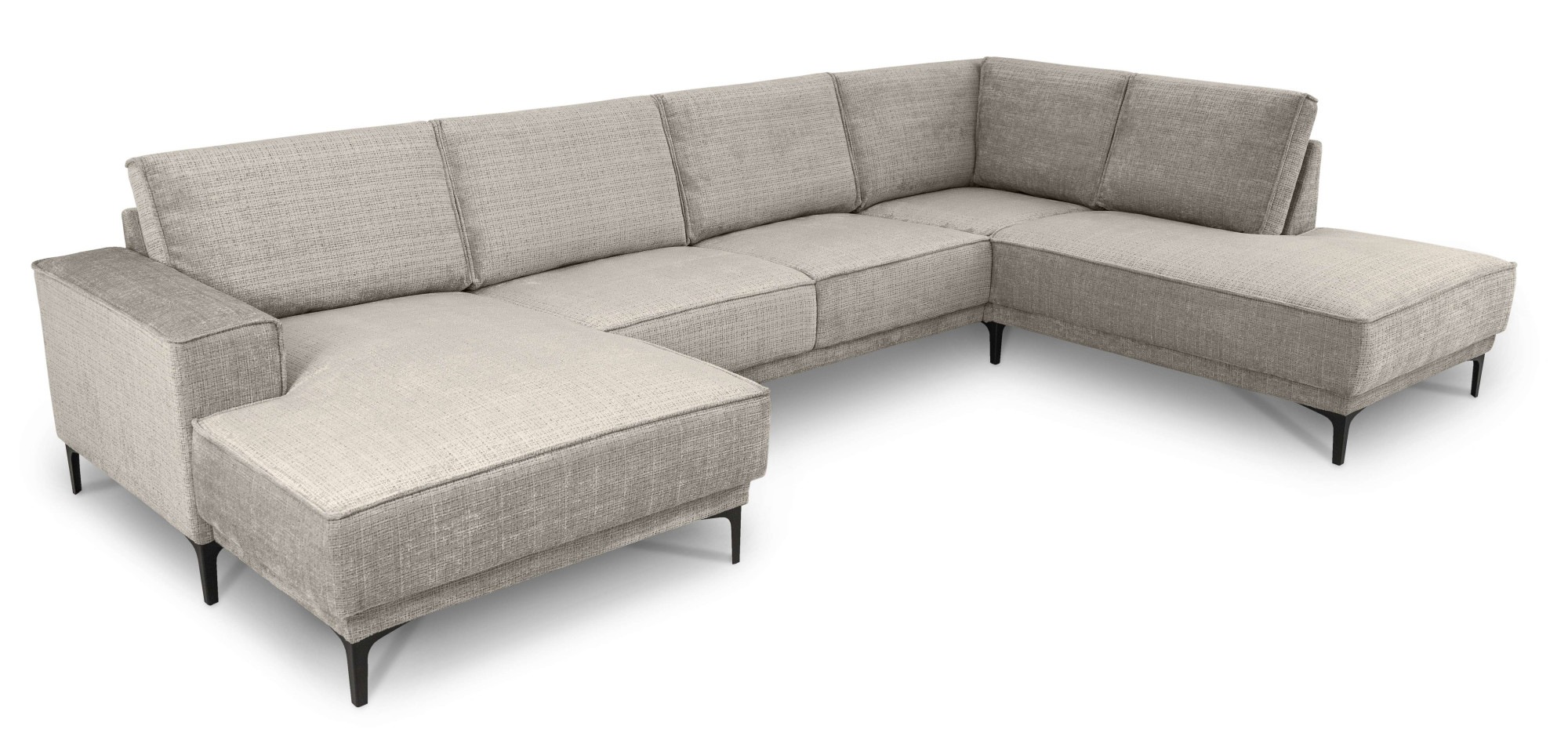 Places of Style Wohnlandschaft »XXL Sofa Oland, Struktur, Flachgewebe, Luxus-Microfaser, Boucle«, U-Form, 345 cm, Wellenunterfederung, Skandi-Design, Metallfüße