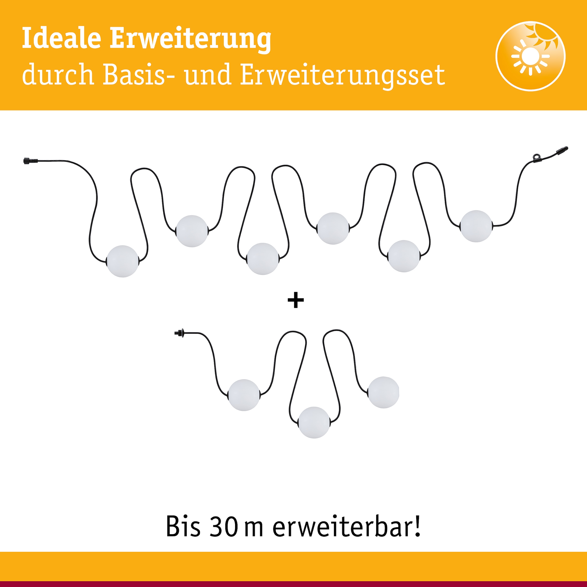 Paulmann LED-Lichterkette »Naima IP67 3000K 5,8m 6x60lm Schwarz« 6 Stk.-flammig spritzwassergeschützt