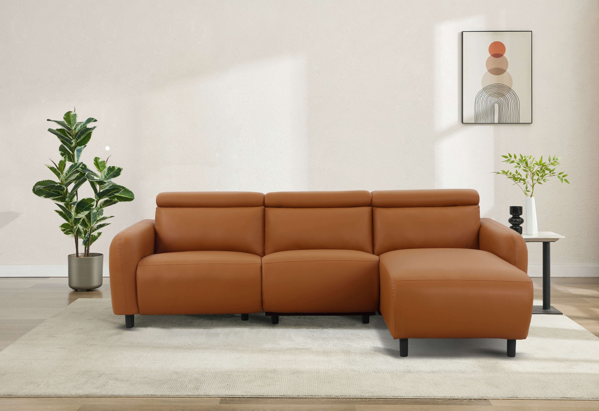 Home affaire Ecksofa »SKAANE Lederoptik, L-Form, 274 cm, manuelle u. elektrische Funktion,«, rundes Design, Kopfteilverstellung, Federkernpolsterung
