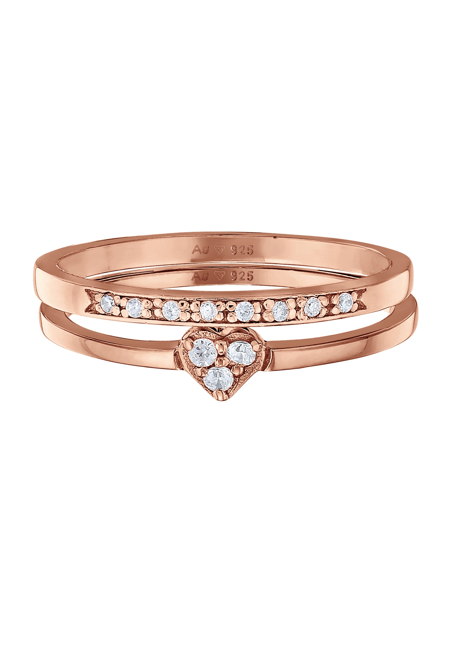 Elli Ring-Set »Ring Herz Memoire Zirkonia 2er Set 925 Silber«