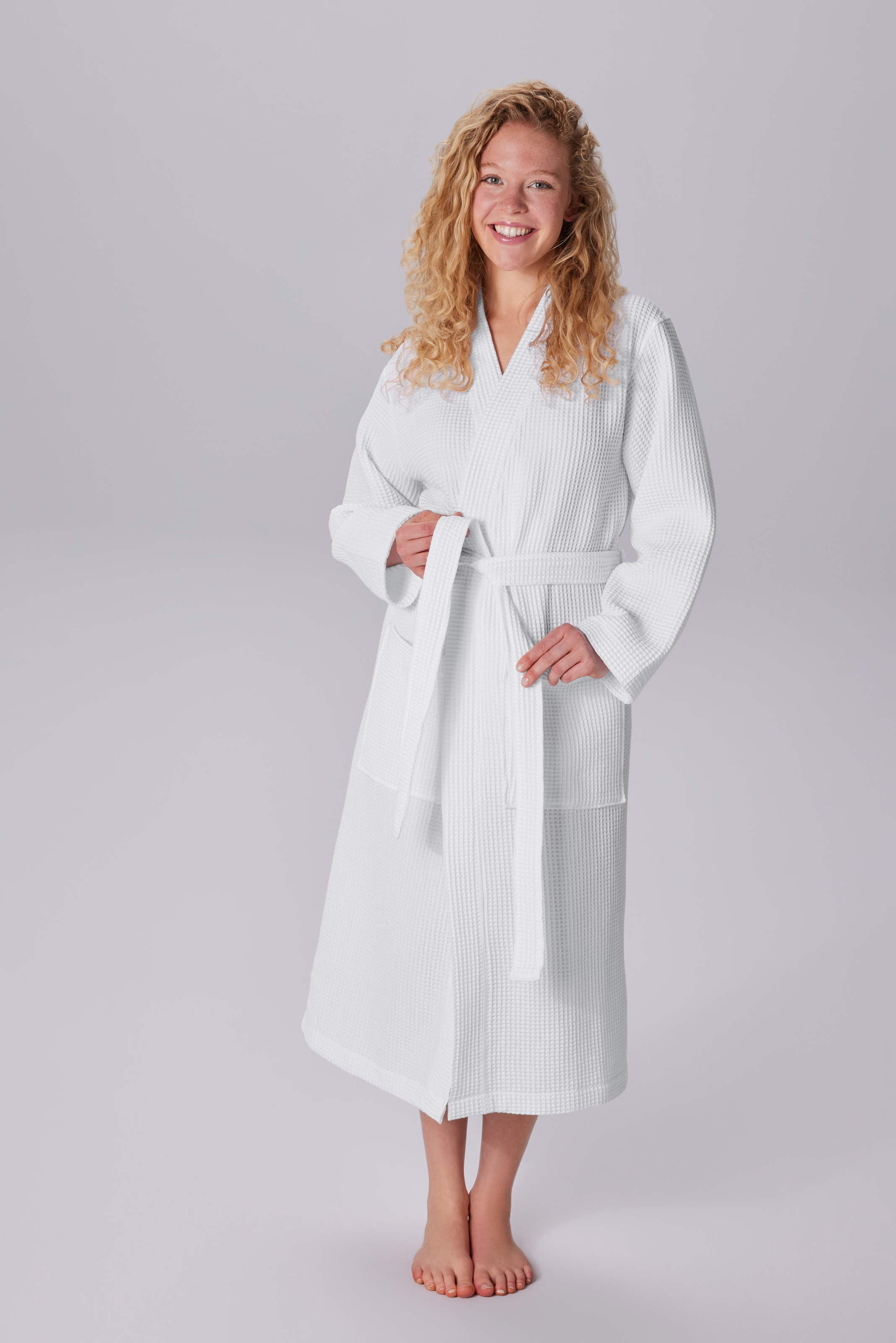 my home Unisex-Bademantel »Inga, Waffelpiqué, leicht, ideal für Sauna & Spa, Hotelbademantel« 1 Stk. kleines Packmaß, Taschen, Damen & Herren, S-3XL, Morgenmantel