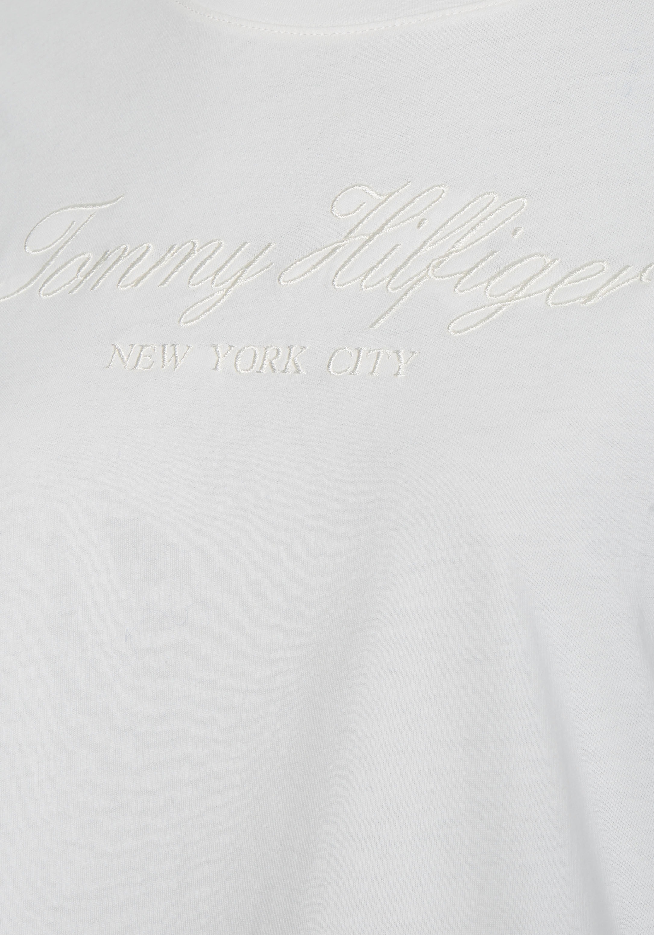 Tommy Hilfiger Rundhalsshirt SHINE SS«, mit Hilfiger HIGH »REG bei ♕ EMB Tommy Stickerei C-NK glänzender