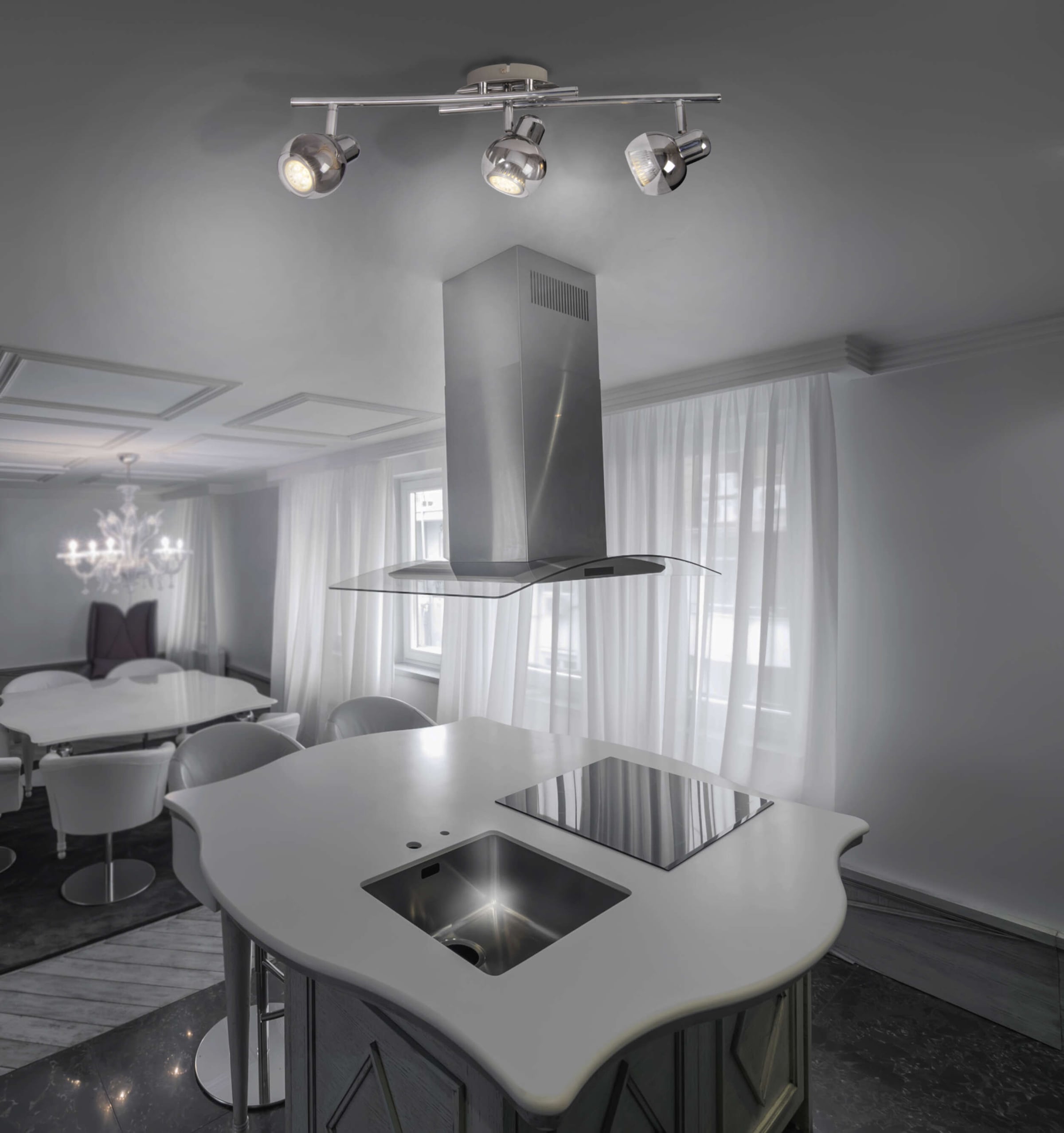 näve Deckenspots »Boccia« GU10 1 Stk. Warmweiß 1flg. incl. LED GU10 6W, chrom, Glasschirm, verstellbarer Spot, D:14cm