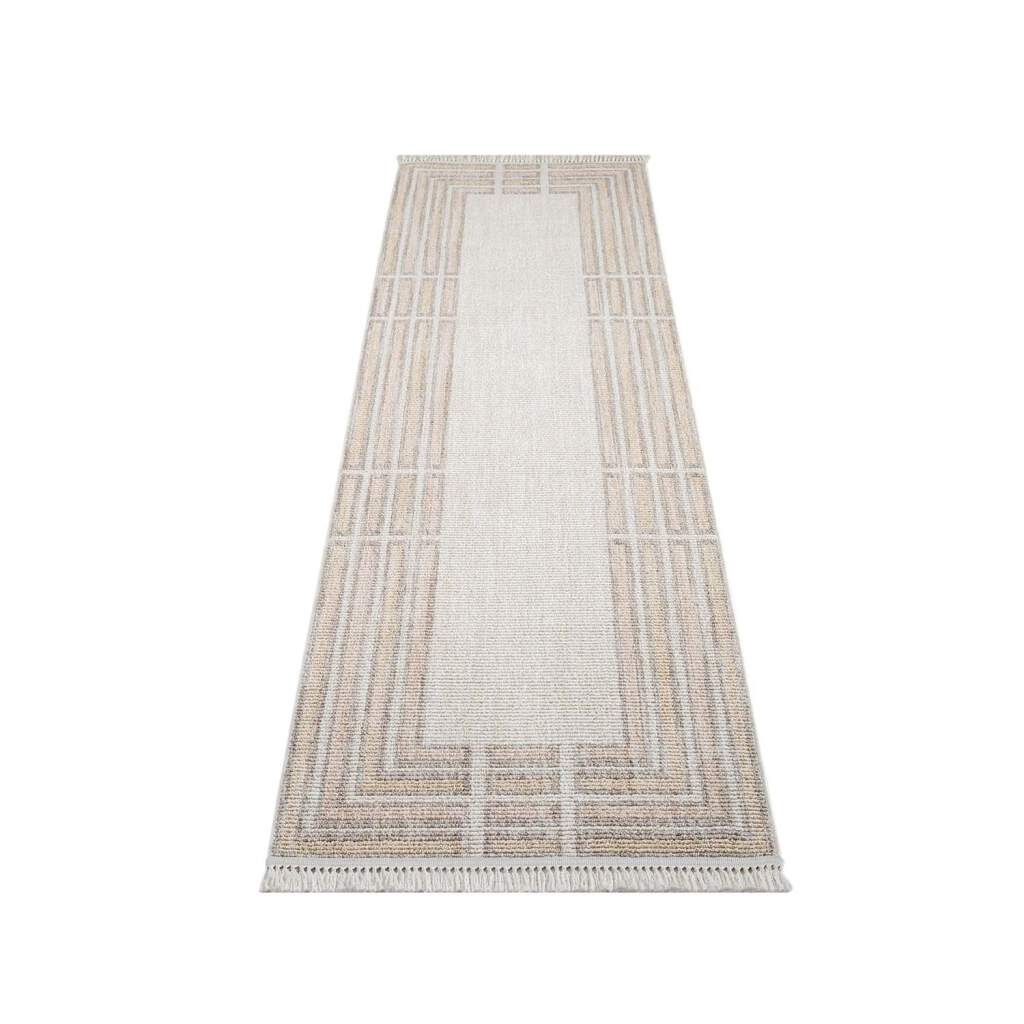 Carpet City Teppich »CLASICO 9068«, rechteckig, 11 mm Höhe, Läufer, Kurzflor, Hochtief-Muster, Boho, Fransen, Wohnzimmer