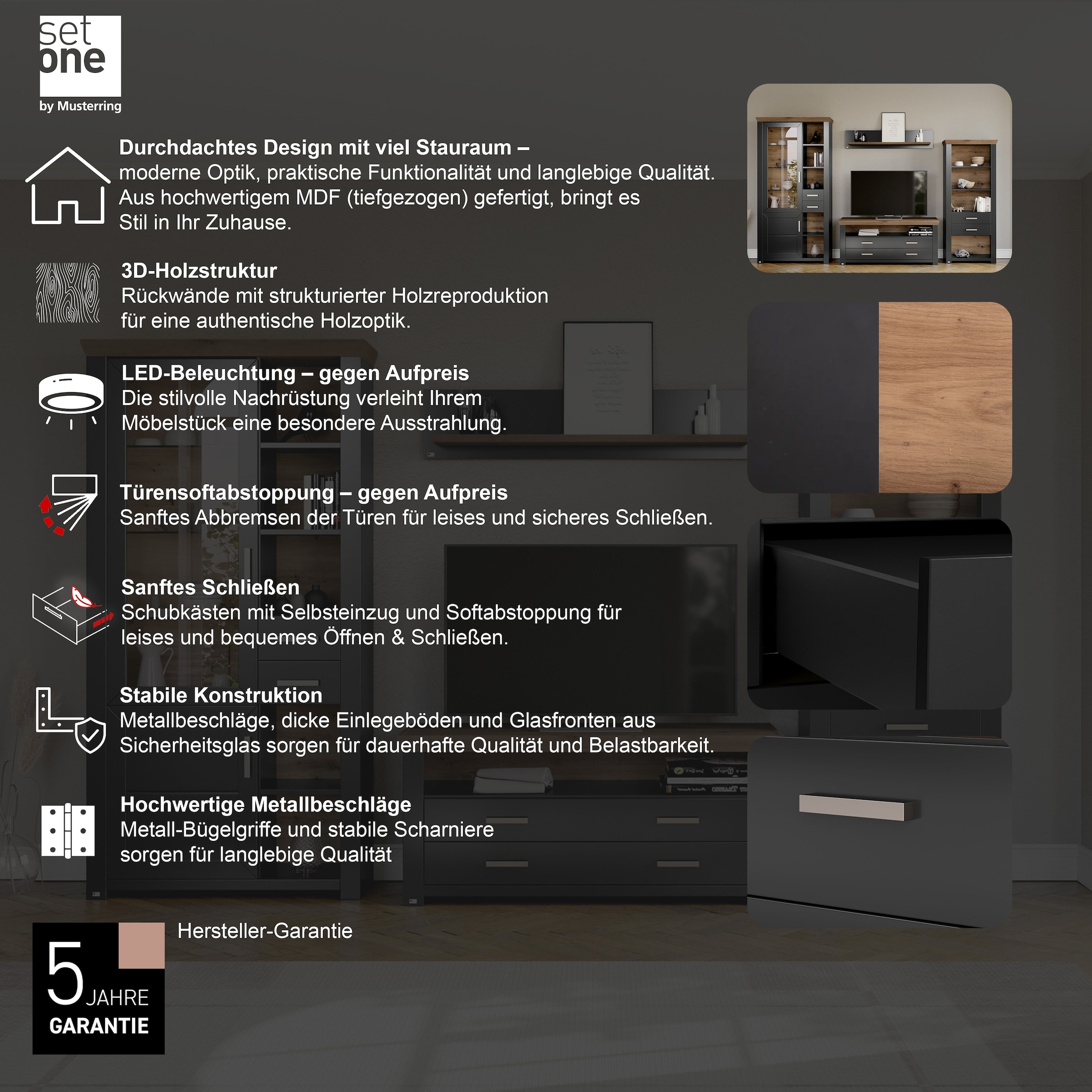 set one by Musterring Standvitrine »York« Typ 05 und 06, mit Glastür, Beleuchtung optional, Höhe 207 cm