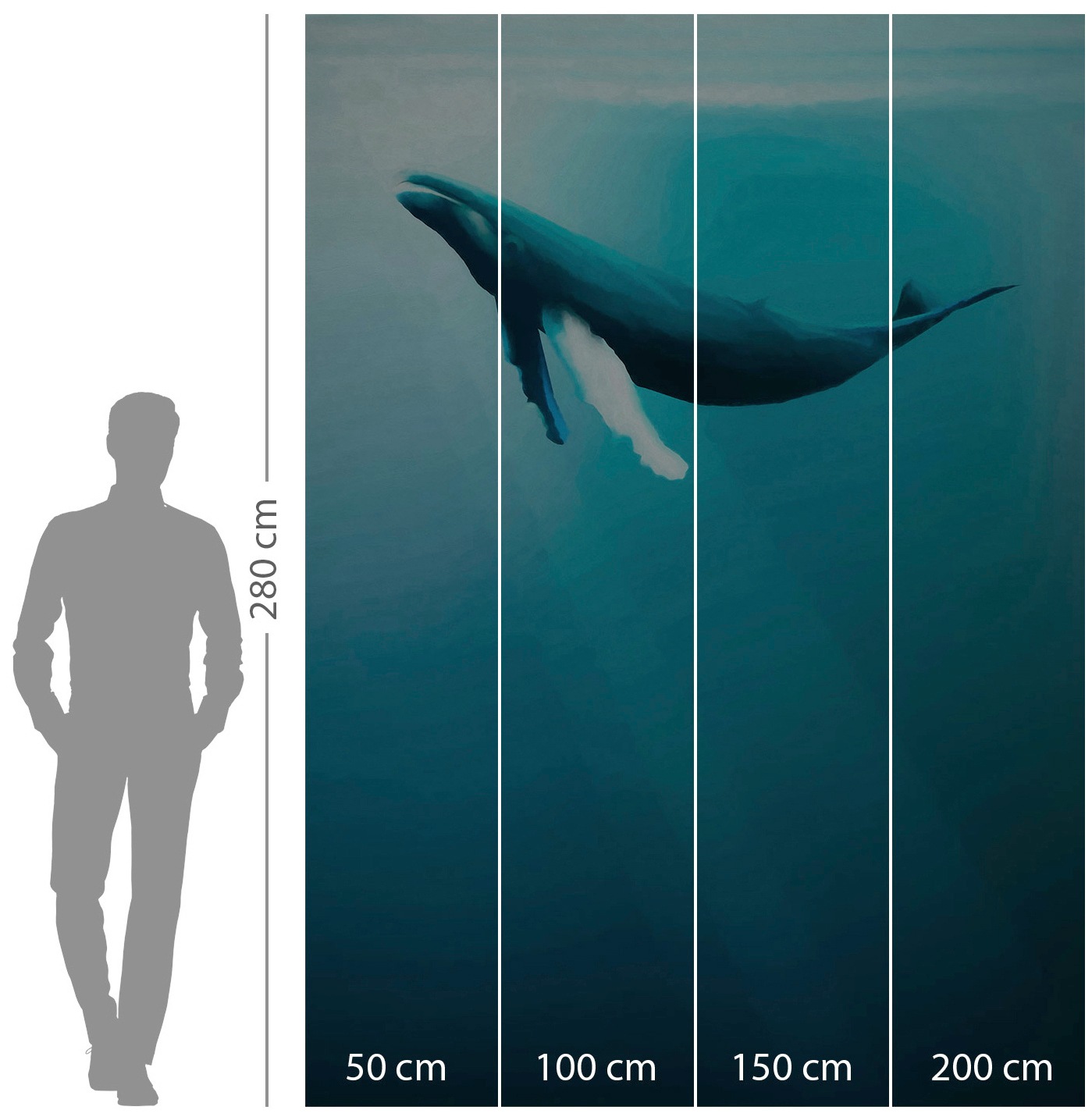 Komar Vliestapete »Digitaldruck Vlies -  Artsy Humpback Whale - Größe 200 x 280 cm« bedruckt glatt Kinderzimmer