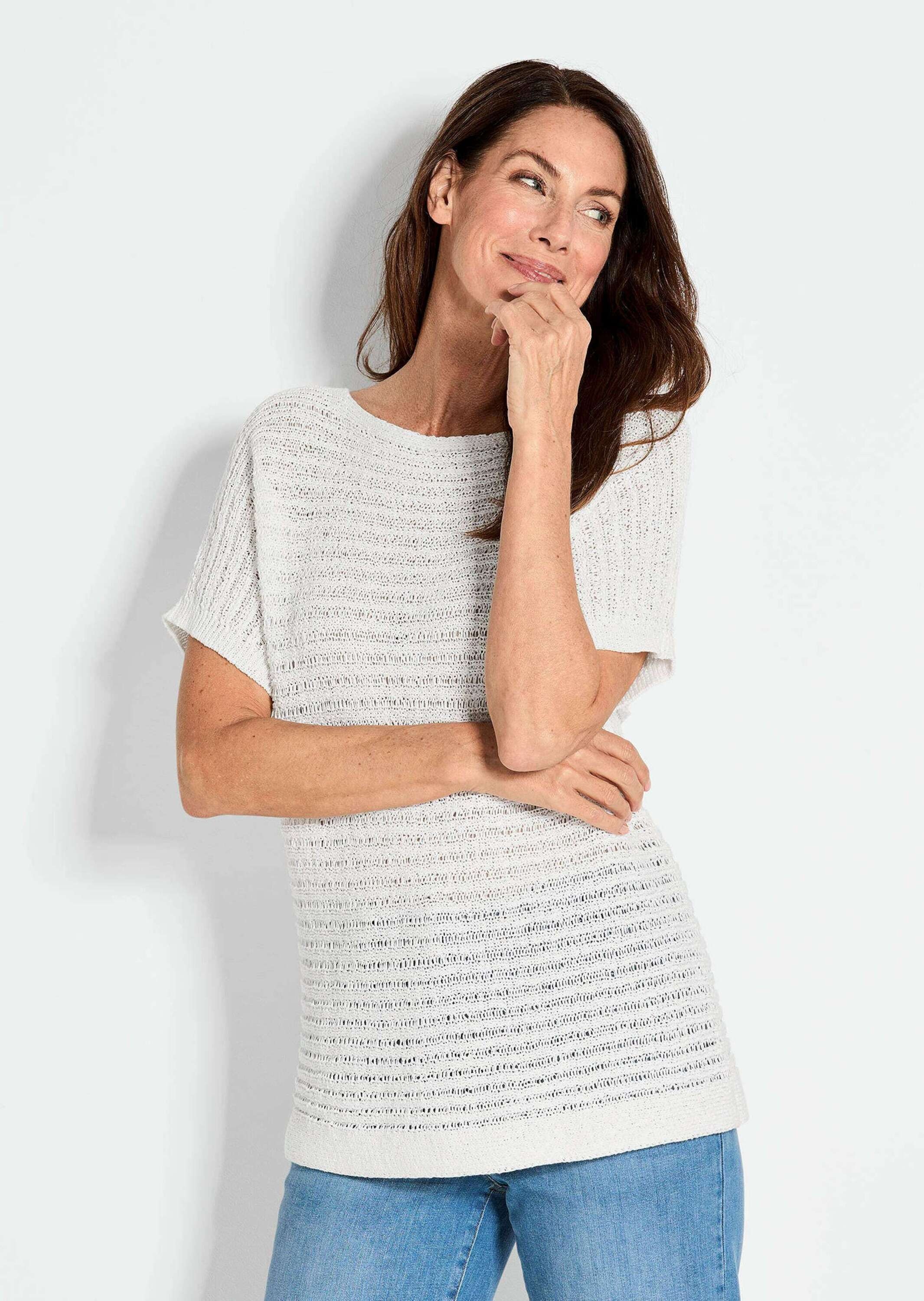 GOLDNER Rundhalspullover »Kurzgröße Kurzarm-Pullover mit Rippen«