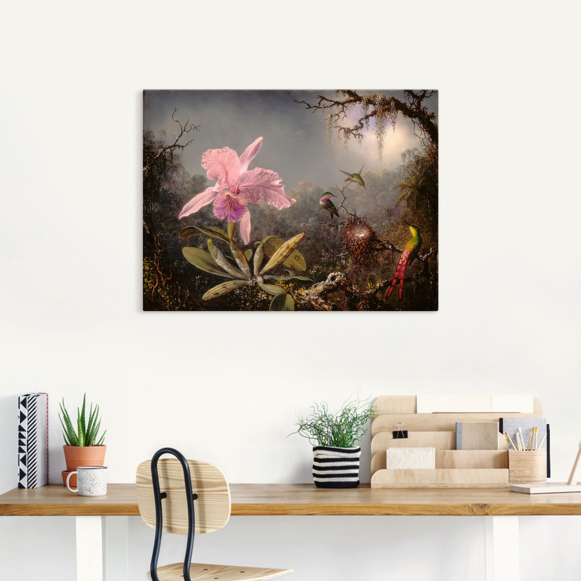 Artland Leinwandbild »Cattleya Orchidee und drei Kolibris.« Blumenbilder 1 Stk. tlg. auf Holzrahmen gespannt