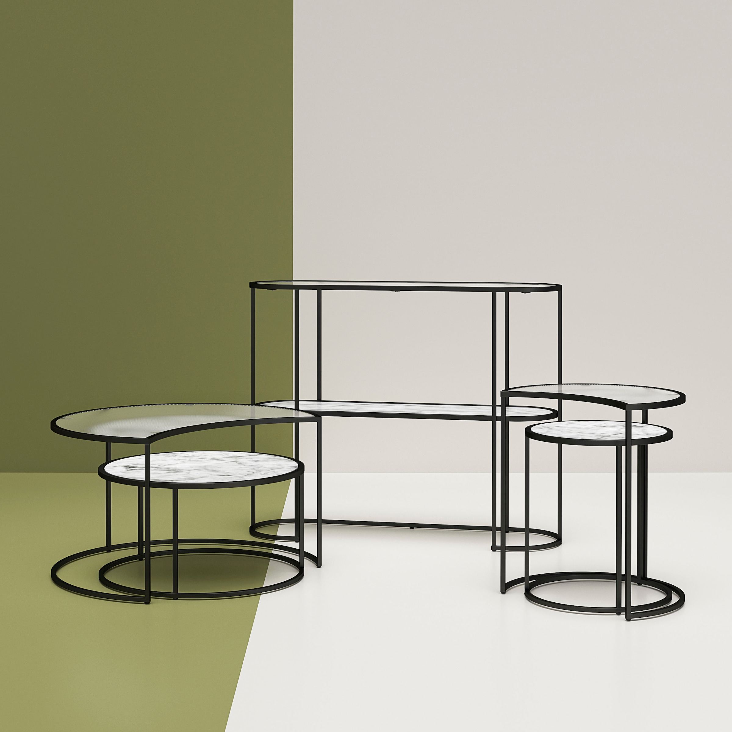 Dorel Home Couchtisch Tischplatte 45 obere mit aus (2 St.), cm | Glas, online geriffeltem bestellen Höhe »Moon«, UNIVERSAL
