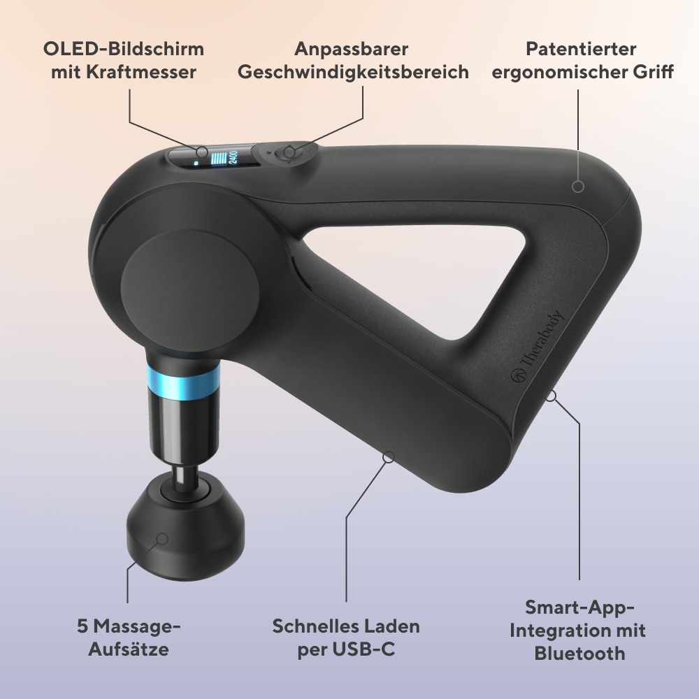 Therabody Massagepistole »Theragun Elite, Schmerzlinderung, Regeneration, Stressreduktion«, patentierter ergonomischer Griff & App-Steuerung, 5. Generation