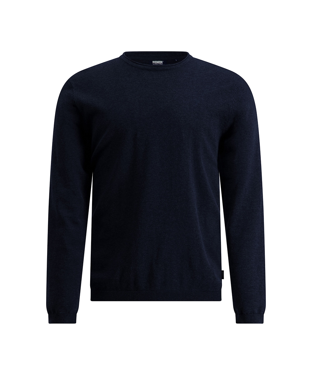 Pioneer Authentic Jeans Rundhalspullover, Ausschnitt mit Rollkante, Außennähte
