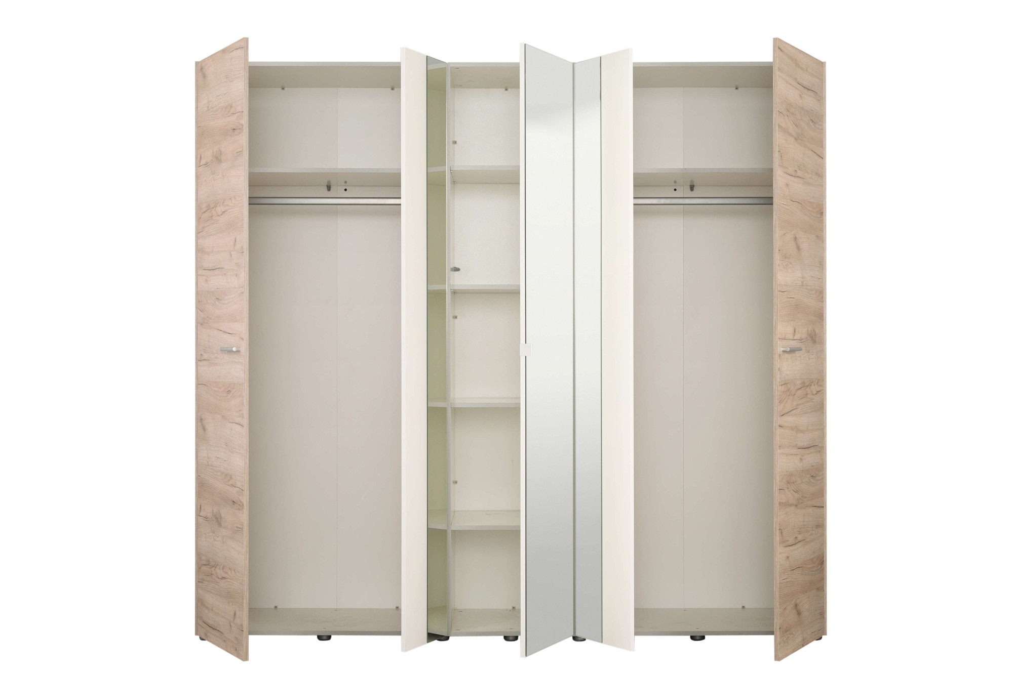 Home affaire Kleiderschrank »Dante Garderobenschrank, Stauraumschrank, Drehtürenschrank, Schrank« 2 Kleiderstangen, 6 Einlegeböden, Spiegel, Breite 223,5 cm