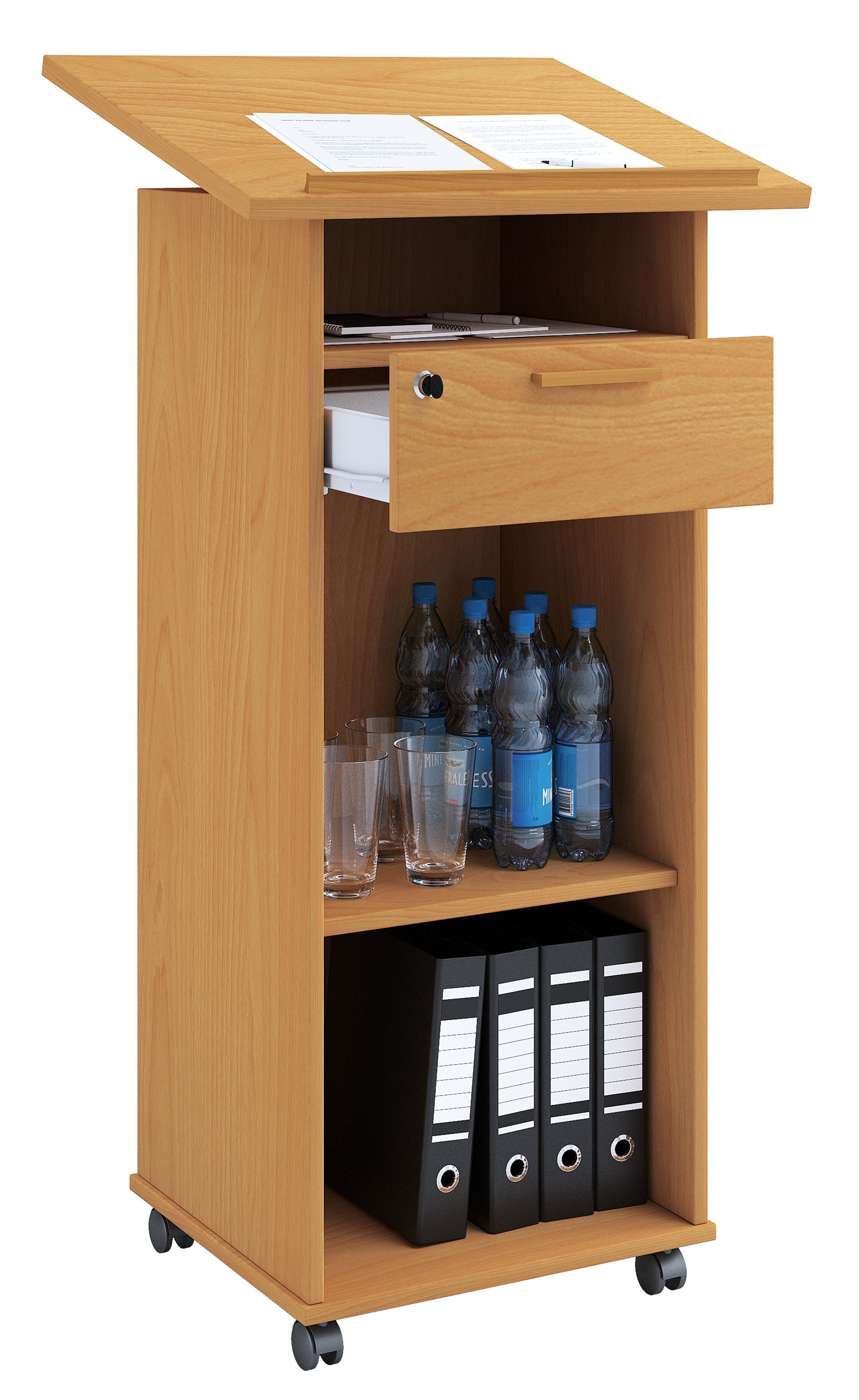 VCM Bürowagen "Holz Stehpult Rednerpult Stehtisch Rollen Melta" 1 Stk. tlg.