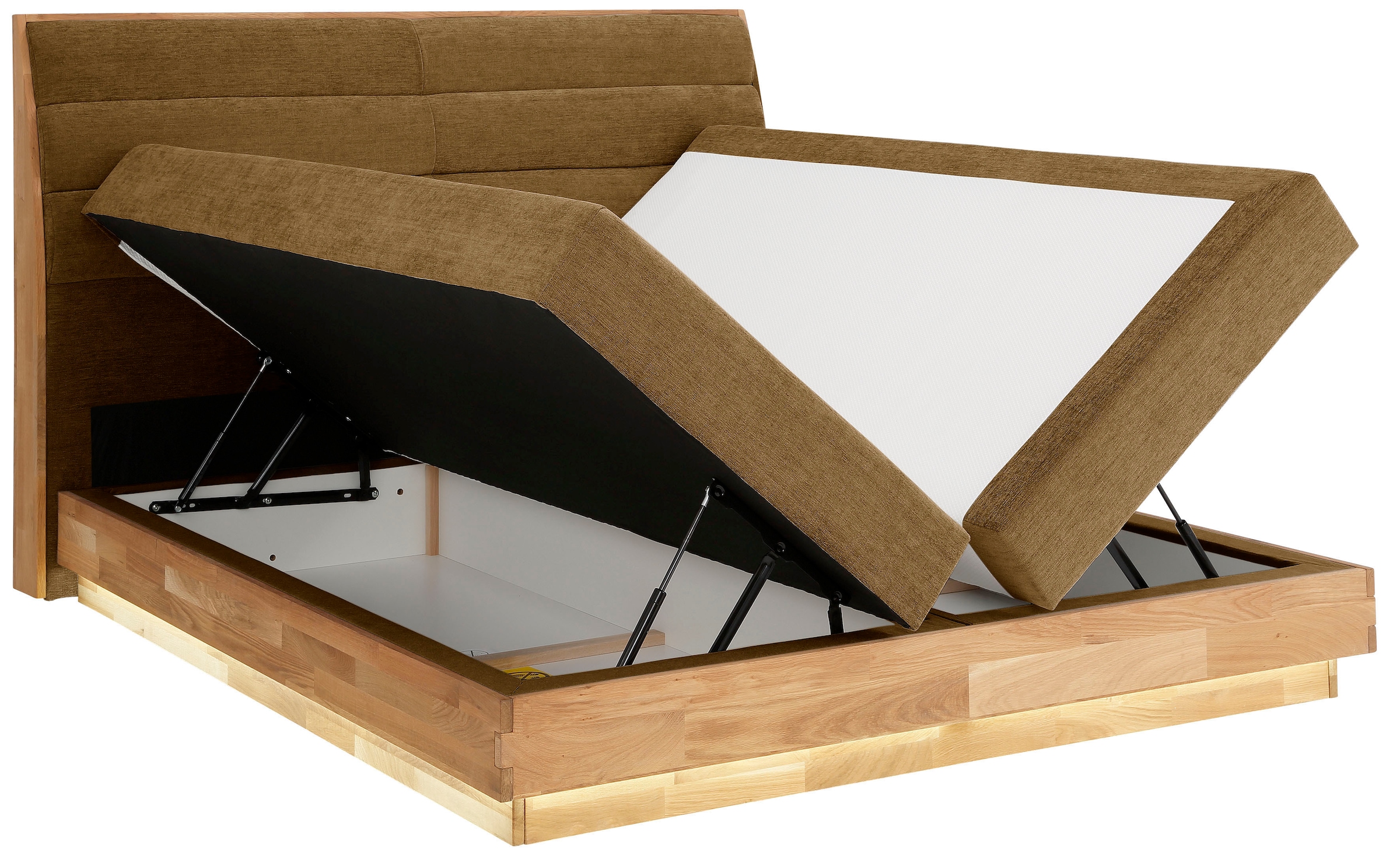 OTTO products Boxspringbett »JENNA in verschiedenen Farben und Breiten erhältlich« LED-Beleuchtung, mit zertifizierten, recycelten Bezugsstoffen