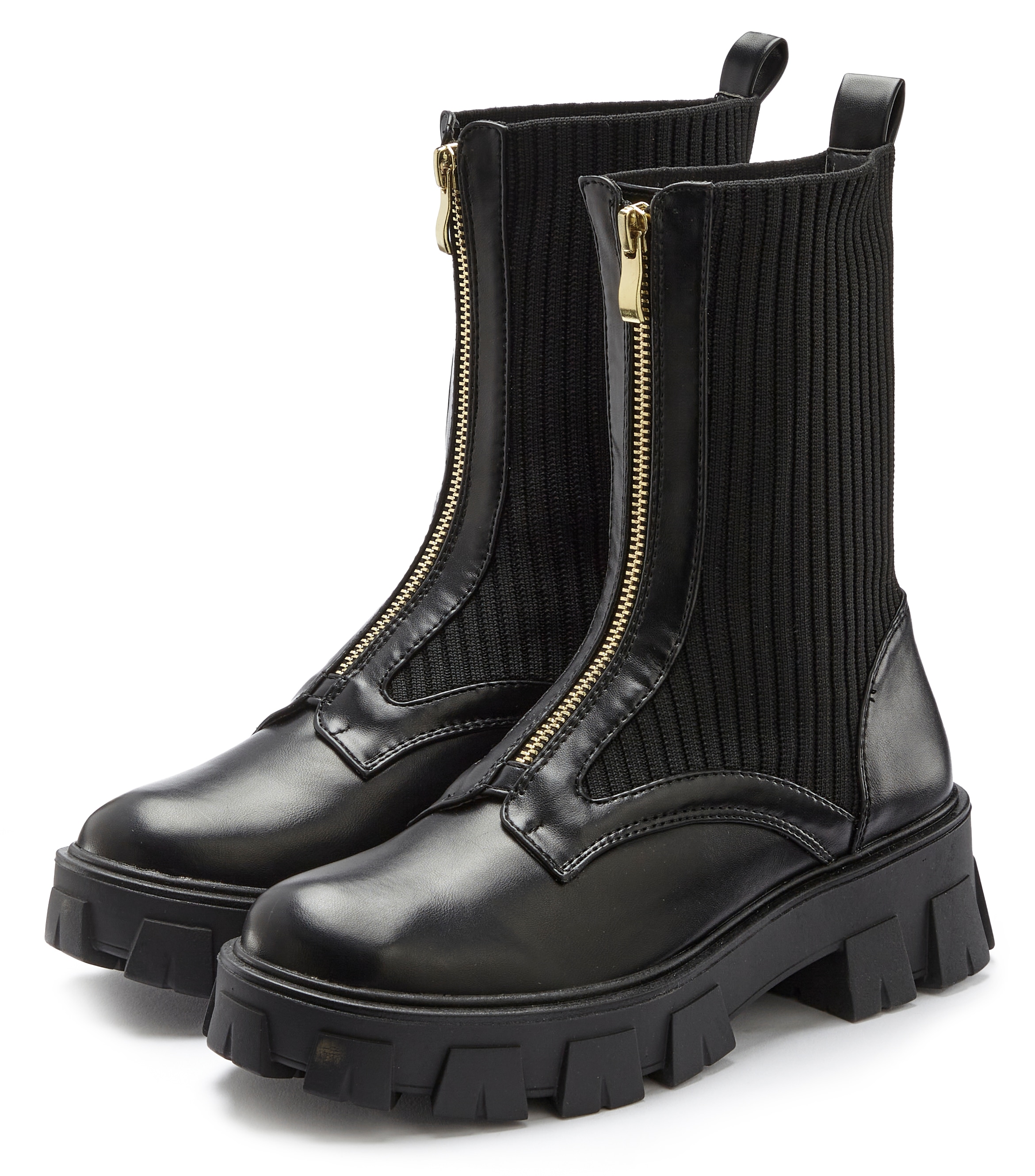 LASCANA Reißverschlussstiefel, mit Chunky Sohle, Stiefelette, Ankle Biker Boots VEGAN