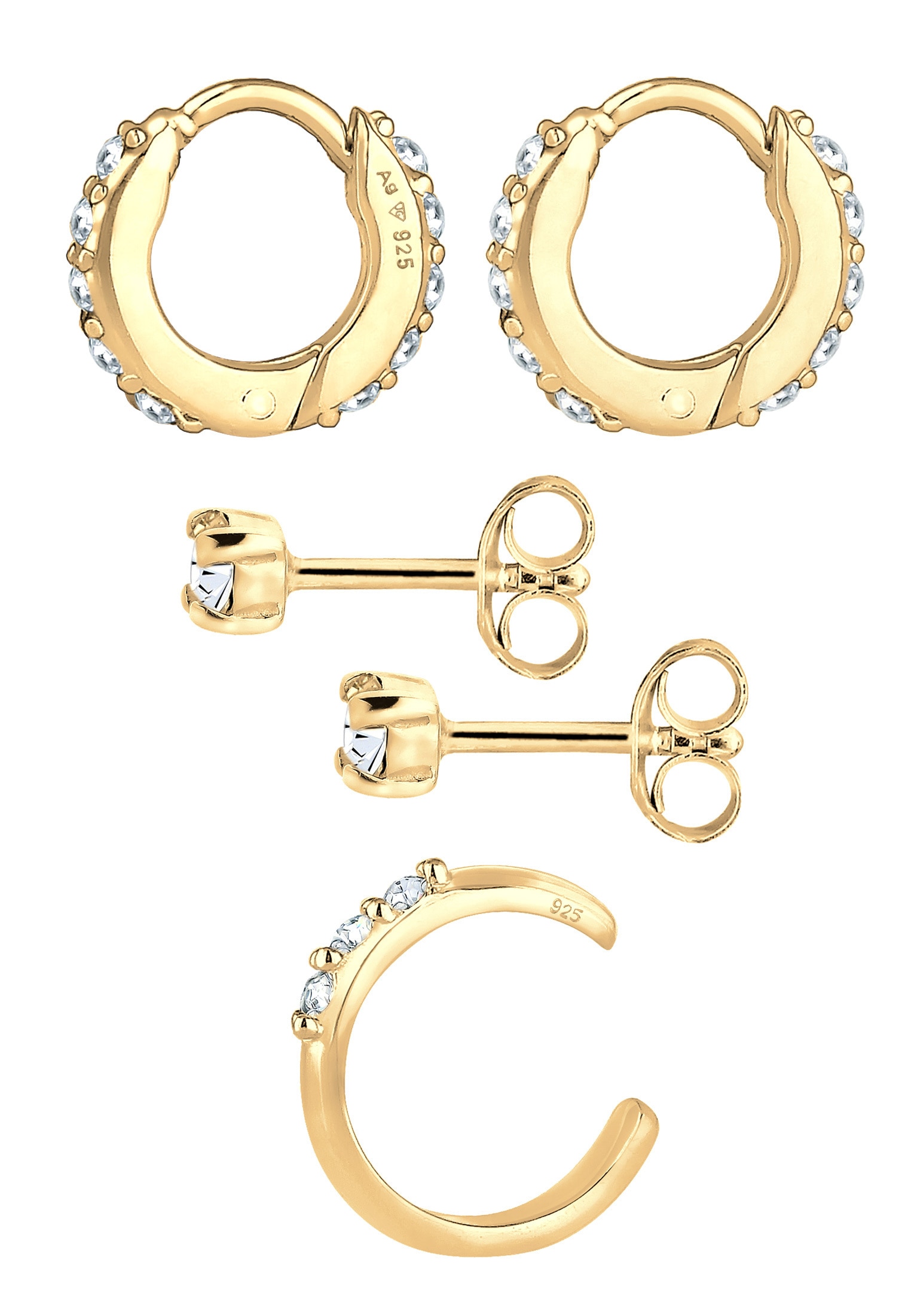 Elli Ohrstecker-Set »Ohrringe Kristallen 3er Set 925 Silber«
