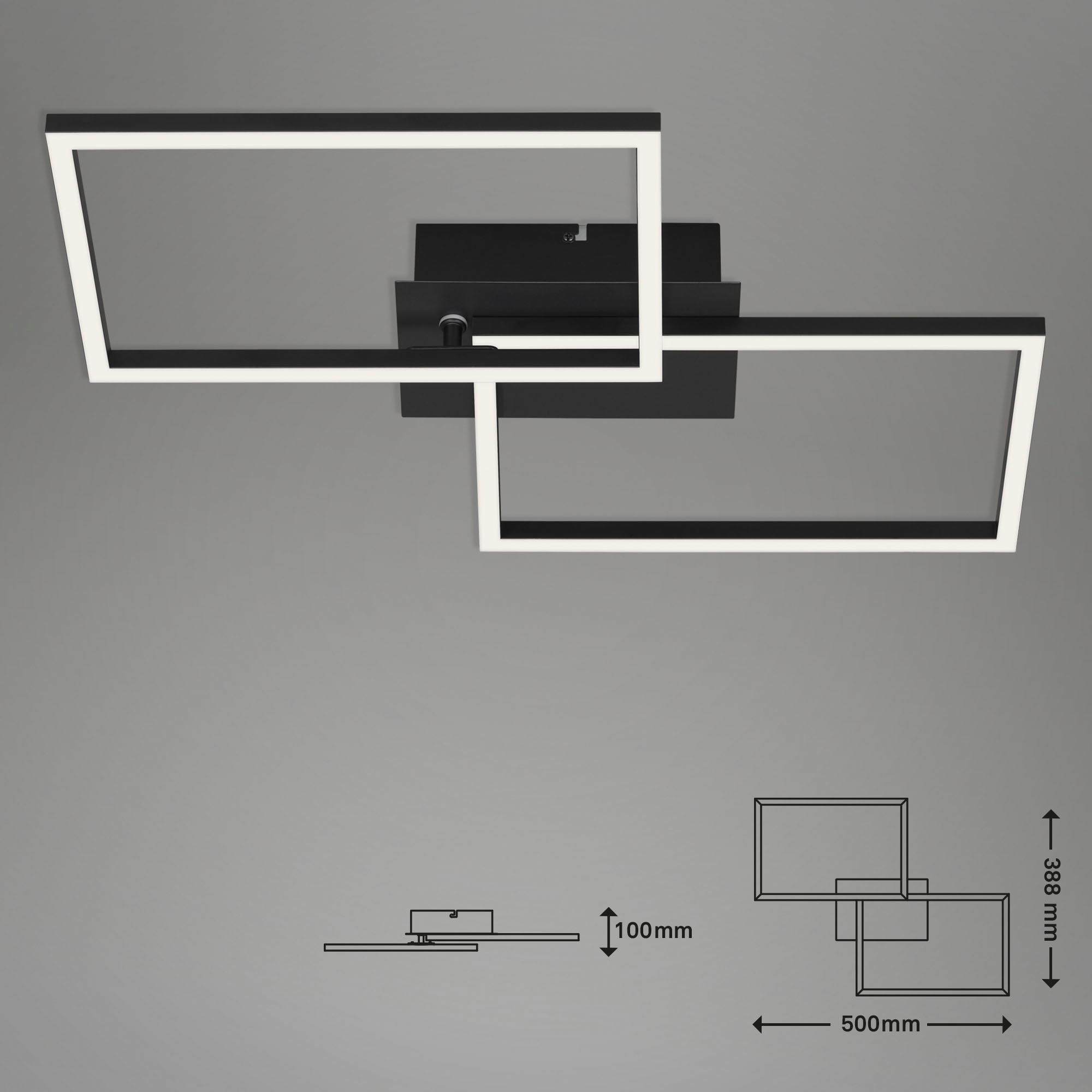 Briloner Leuchten LED Deckenleuchte »3149015 FRAME« LED-Board Kaltweiß | Neutralweiß | Tageslichtweiß | Warmweiß Deckenlampe, 50x38,8x7,8cm, Schwarz, 30W, Wohnzimmer, Schlafzimmer