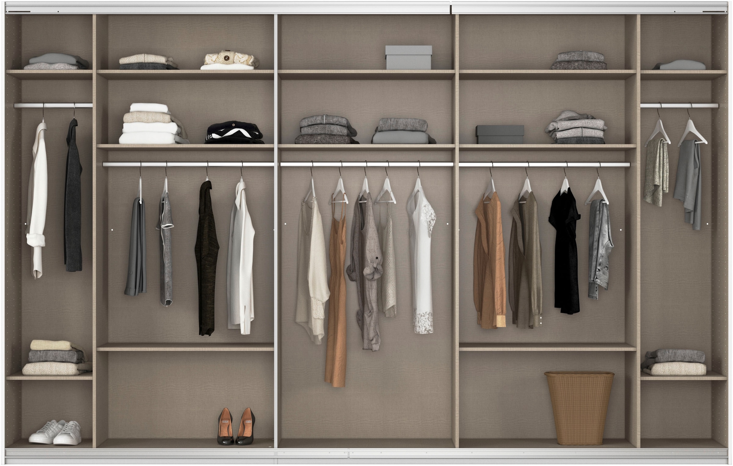 rauch Schwebetürenschrank »Kleiderschrank Schrank Garderobe AGORDO mit Dekor- oder Hochglanzfront«, (in zwei Griff-Farben), durchdachte Innenausstattung, in 4 Breiten und 2 Höhen MADE IN GERMANY