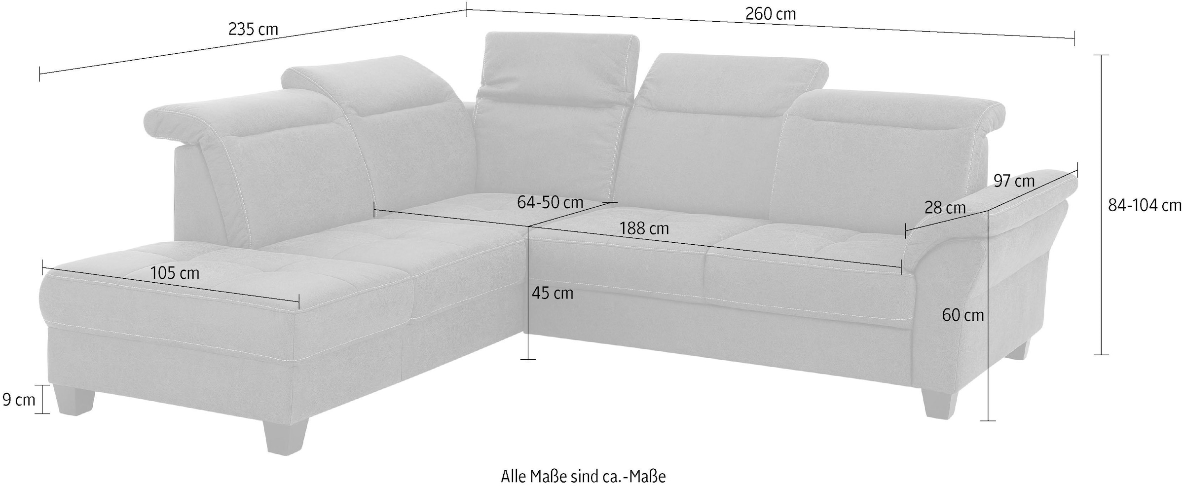 Home affaire Ecksofa »Solvei L-Form«, wahlweise auch mit Kopfteilverstellung und Bettfunktion, Federkern