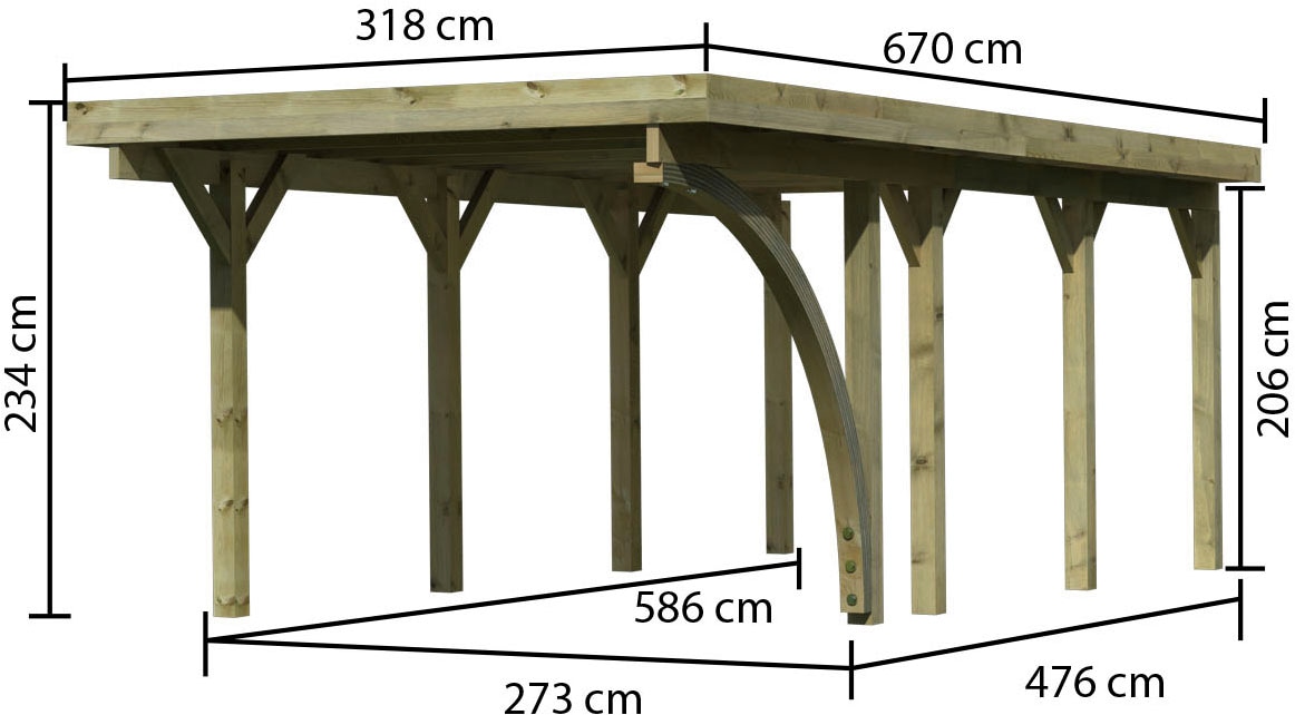 Karibu Einzelcarport »»Classic 2 SET« Stahl-Dach Variante B, mit einem Einfahrtsbogen« Massivholz 250 cm KDI aus Masivholz