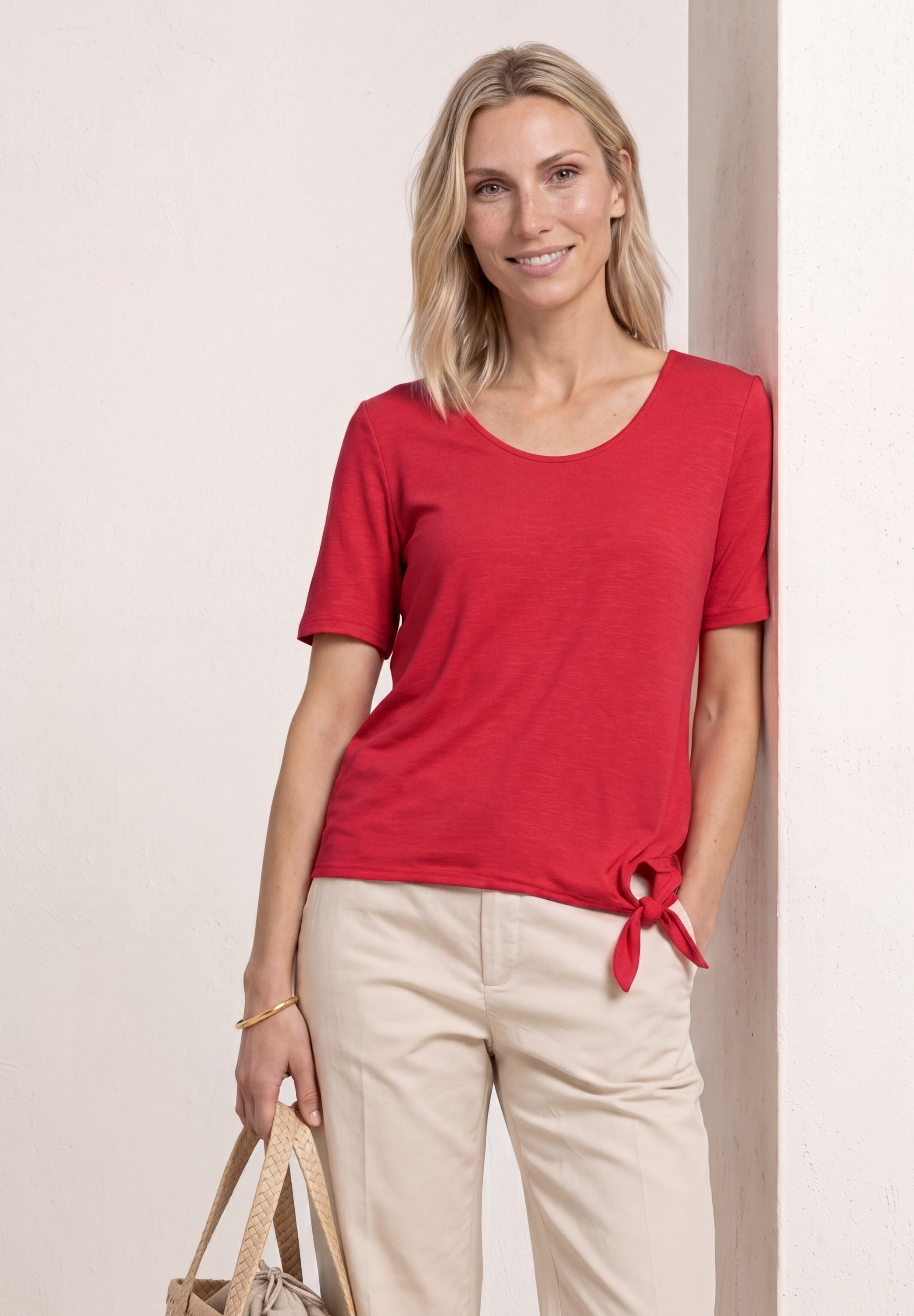 STREET ONE Kurzarmshirt Sommershirt mit Knotendetail