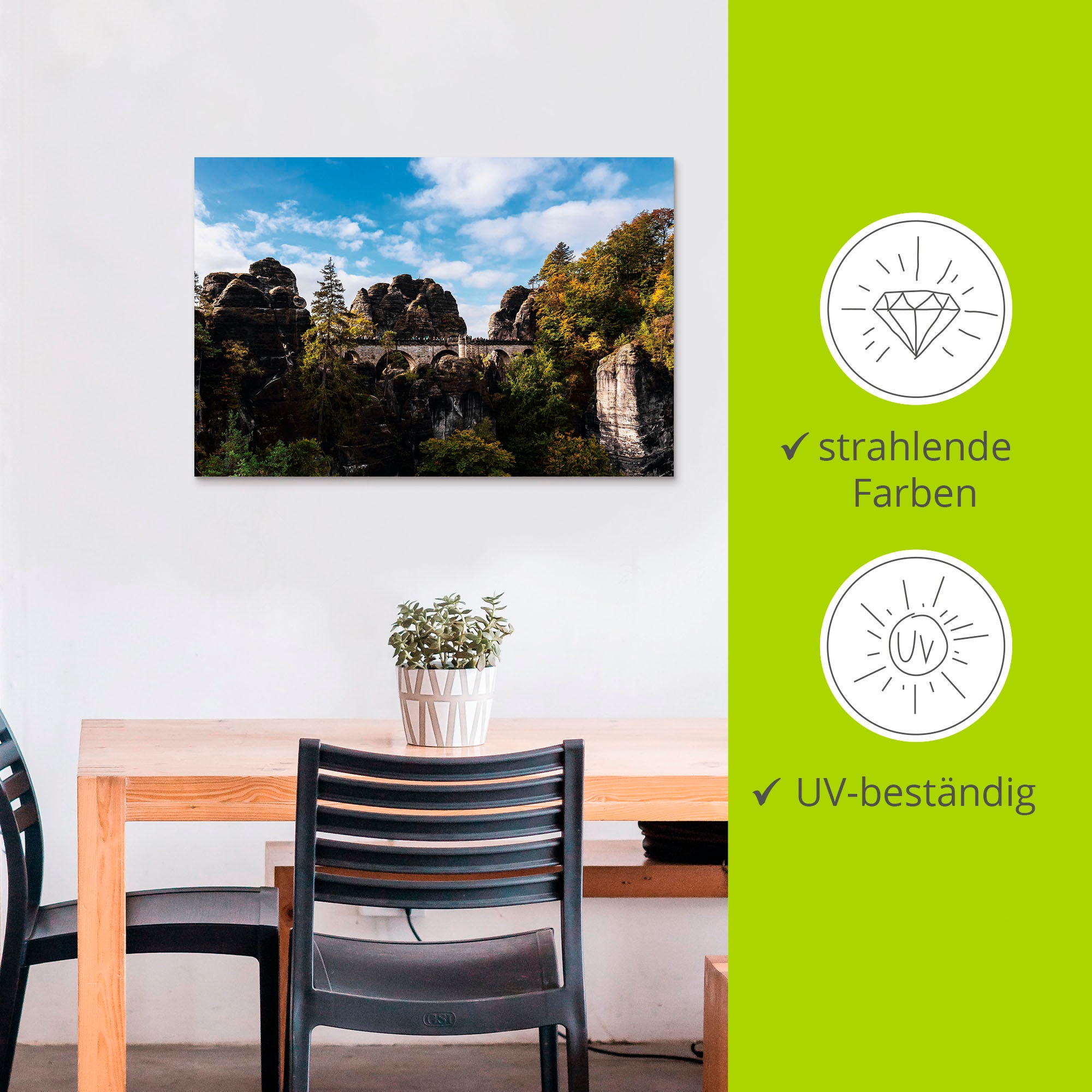 Artland Alu-Dibond-Druck »Bastei in der Sächsische Schweiz«, Berge & Alpenbilder, (1 St.), für Innen- und Außenbereich geeignet, Outdoorbild