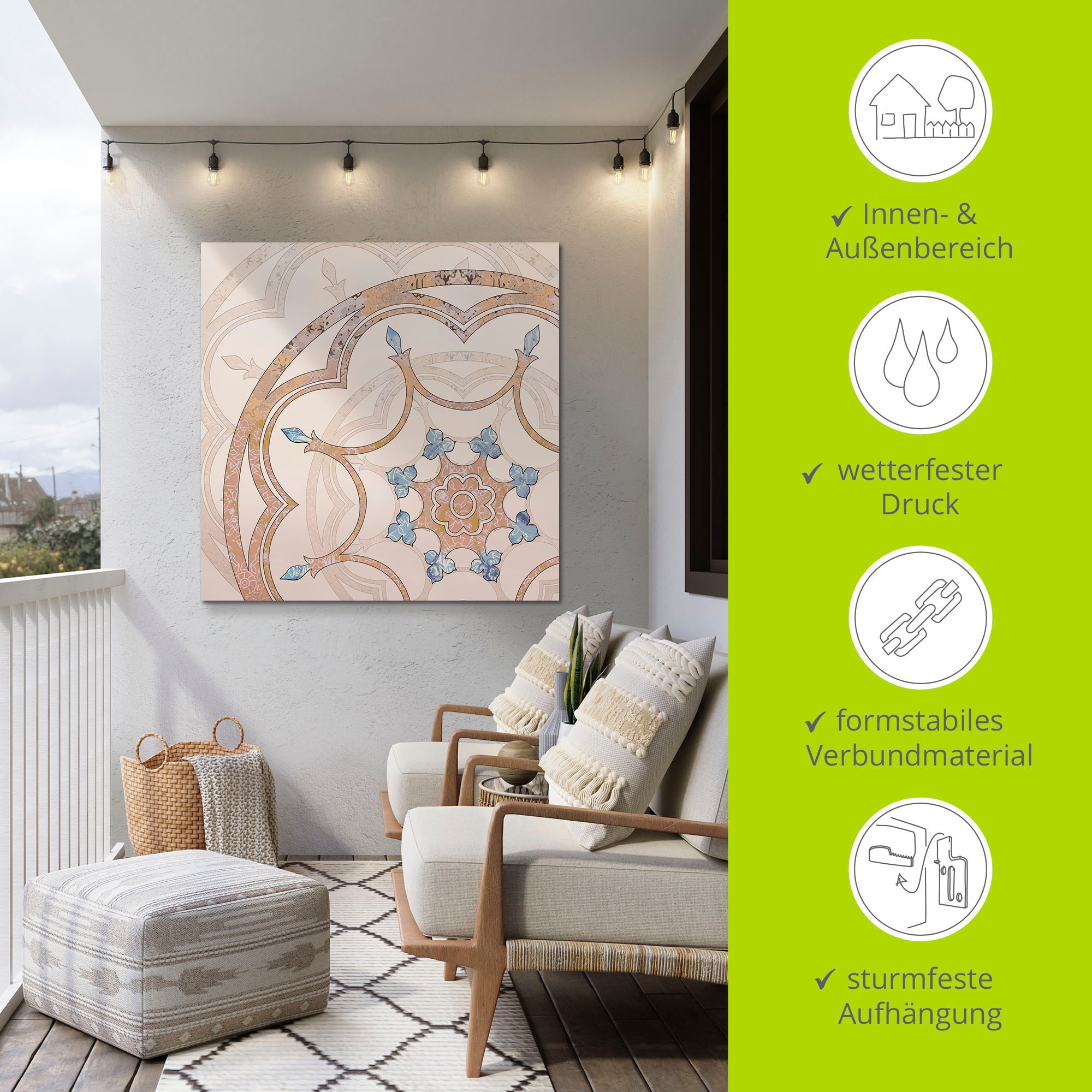 Artland Alu-Dibond-Druck »Boho Mandala« Muster 1 Stk. tlg. für Innen- und Außenbereich geeignet, Outdoorbild