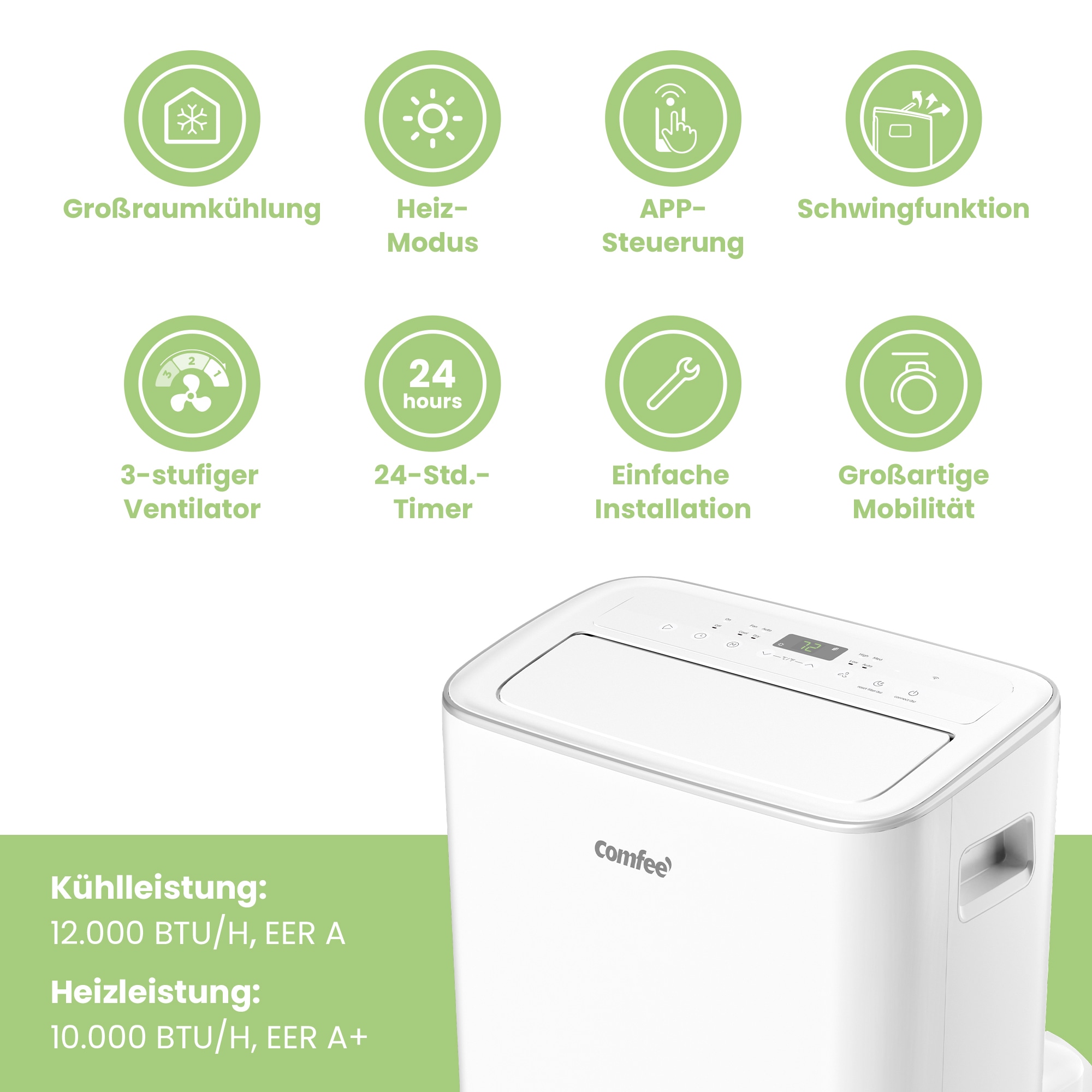 comfee 4-in-1-Klimagerät »CPPXE-12HRN7; Kühlen, Heizen und Entfeuchten und Ventilieren« für Räume bis zu 43m², APP-Fähig
