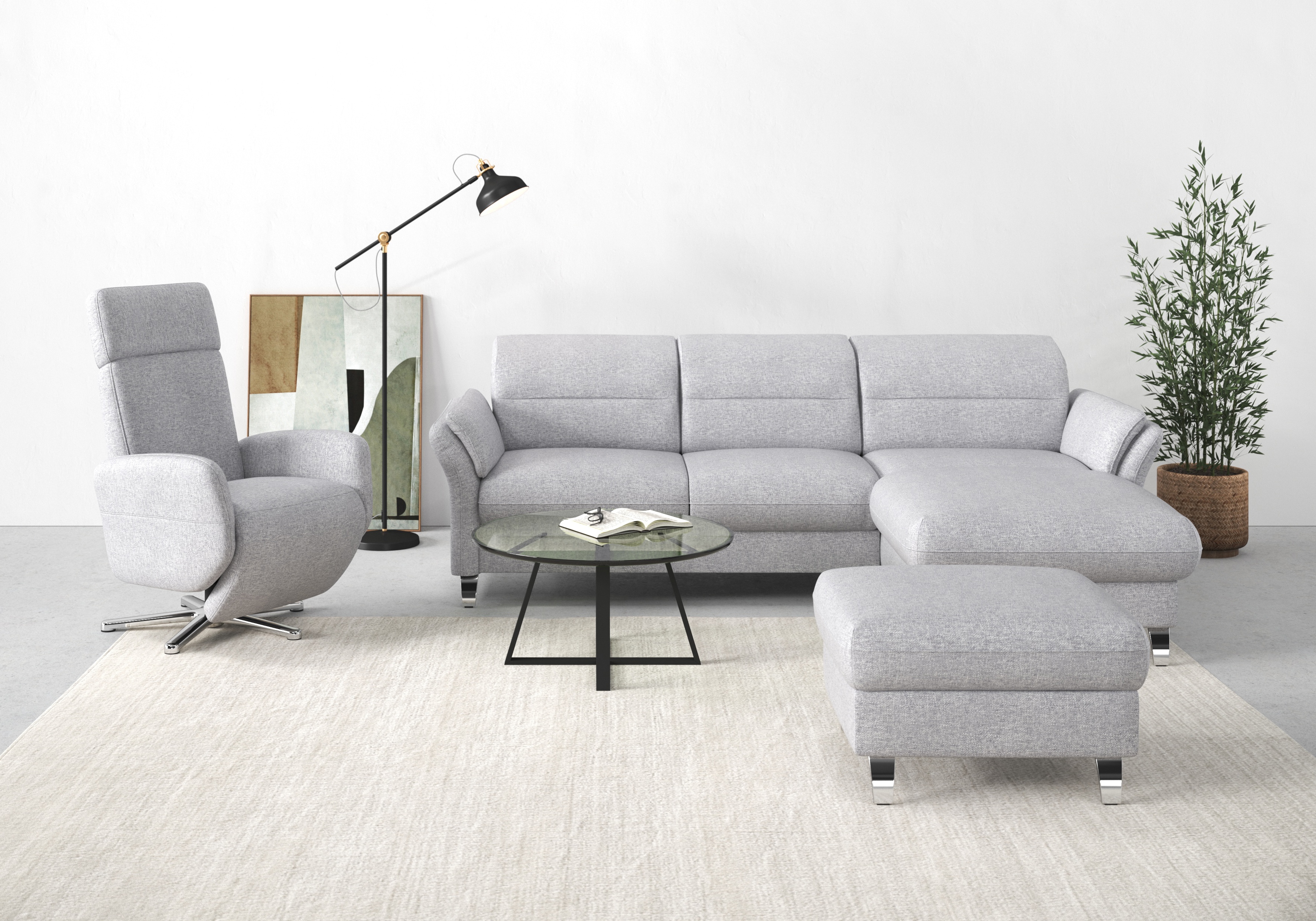 sit&more Ecksofa "Grenoble L-Form mit Federkern" wahlweise mit Schlaffunktion, Bettkasten, Arm- und Kopfteilverstellung