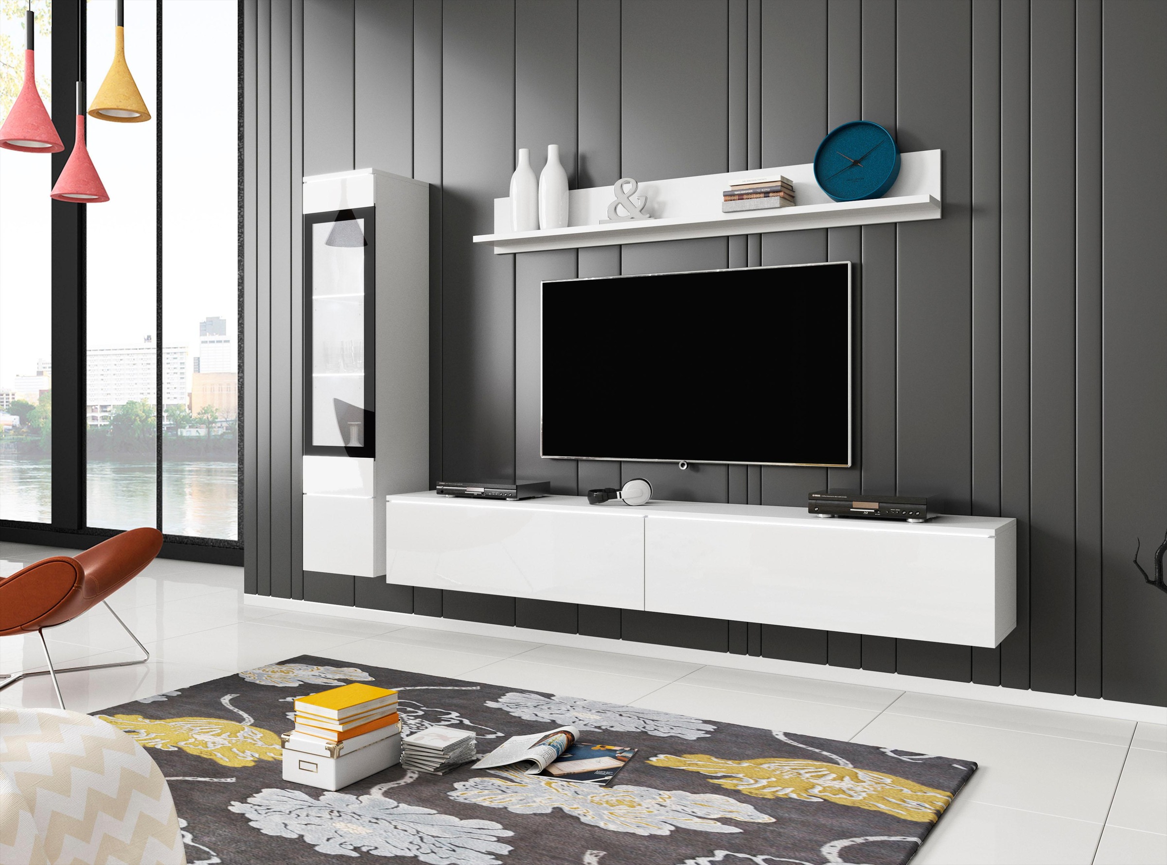 INOSIGN Wohnwand »VERA I«, (Komplett-Set, 3 St.), Mediawand 230 cm, Vitrine mit Verglasung, stehend und hängend